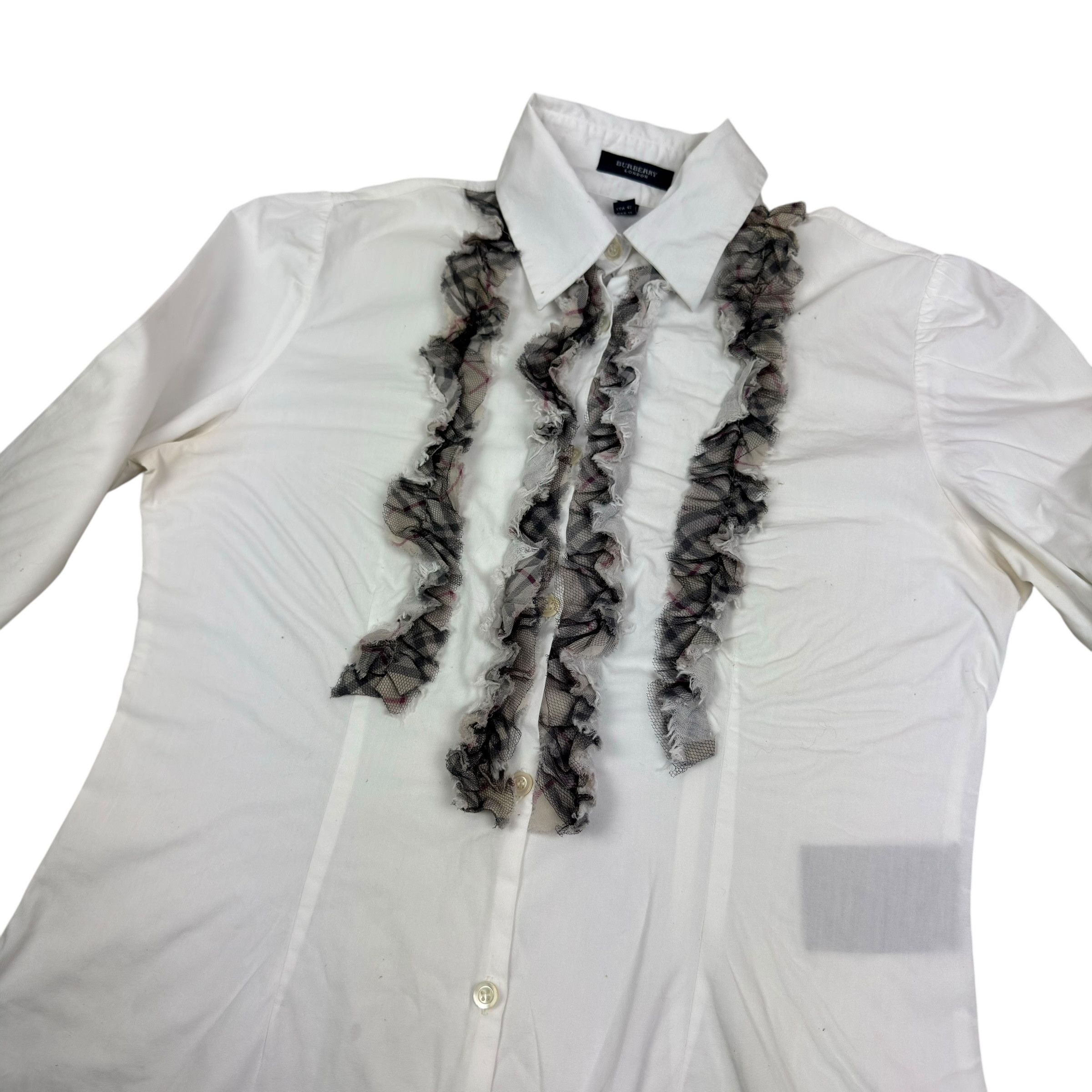 Burberry Burberry London Women White Cotton Ruffled Button-Up Shirt 8 Size M / US 6-8 / IT 42-44 - 5 Thumbnail