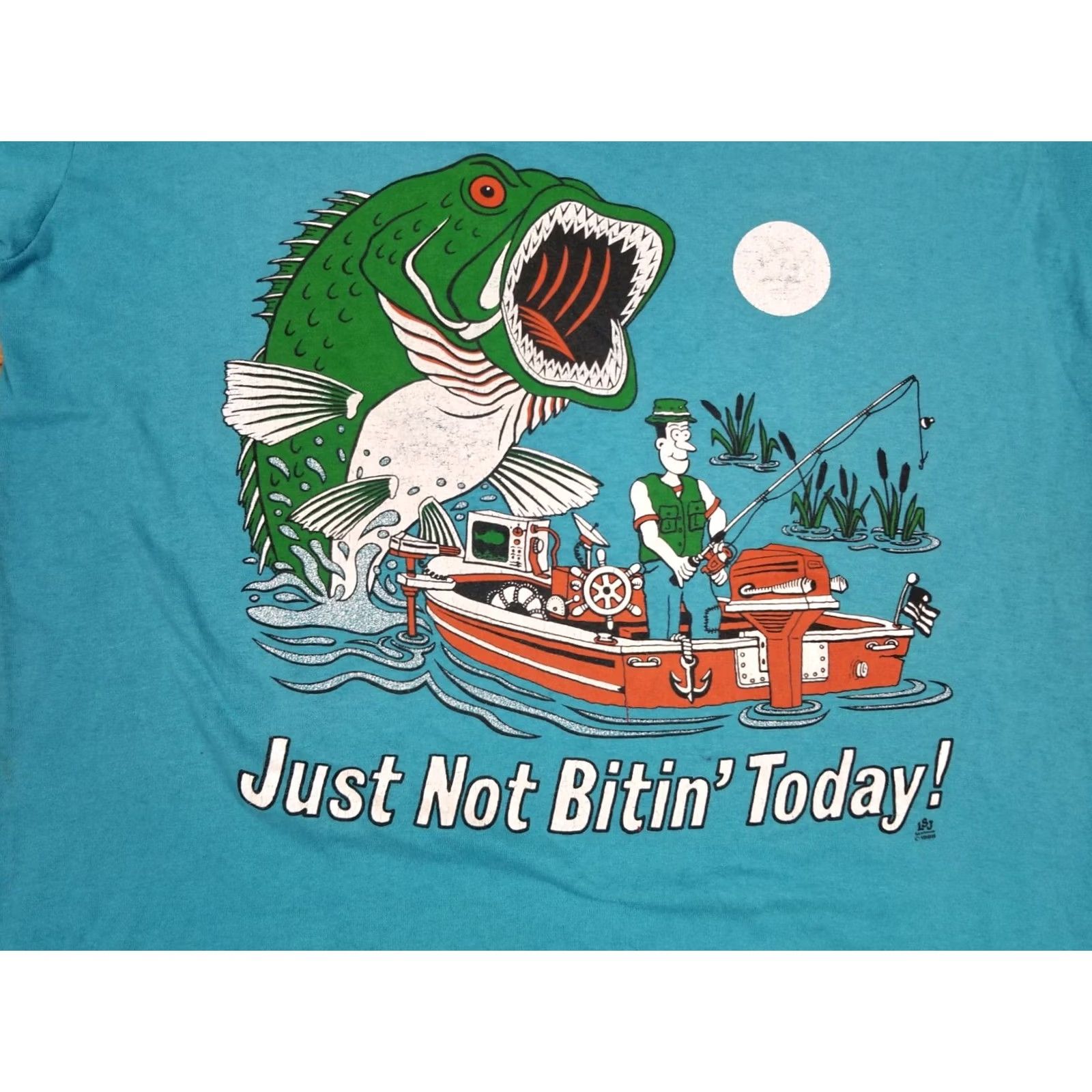 Volcom VINTAGE 1988 JUST NOT BITIN' TODAY BLUE 50/50 SINGLE STITCH T-SHIRT SZ LARGE Size US L / EU 52-54 / 3 - 2 Thumbnail