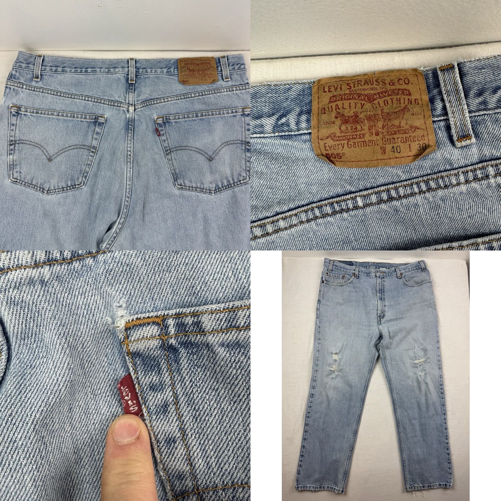 Levi's VINTAGE Levi's 505 Jeans Men Regular 38x30 Blue Cotton Denim Straight 90s Y2K Worn Thrashed Size US 38 / EU 54 - 10 Thumbnail