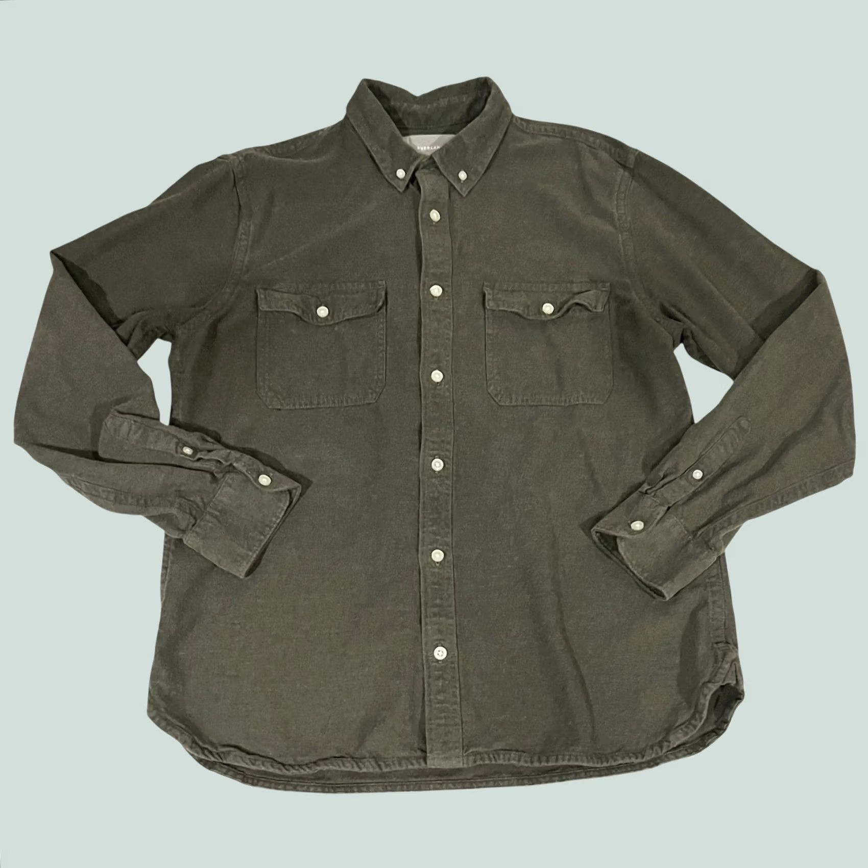 Everlane Everlane Men’s Brushed Flannel Shirt Heathered Thyme Button Front Cotton Sz L Mens Long Sleeve Collared Solid Green Size US L / EU 52-54 / 3 - 1 Thumbnail