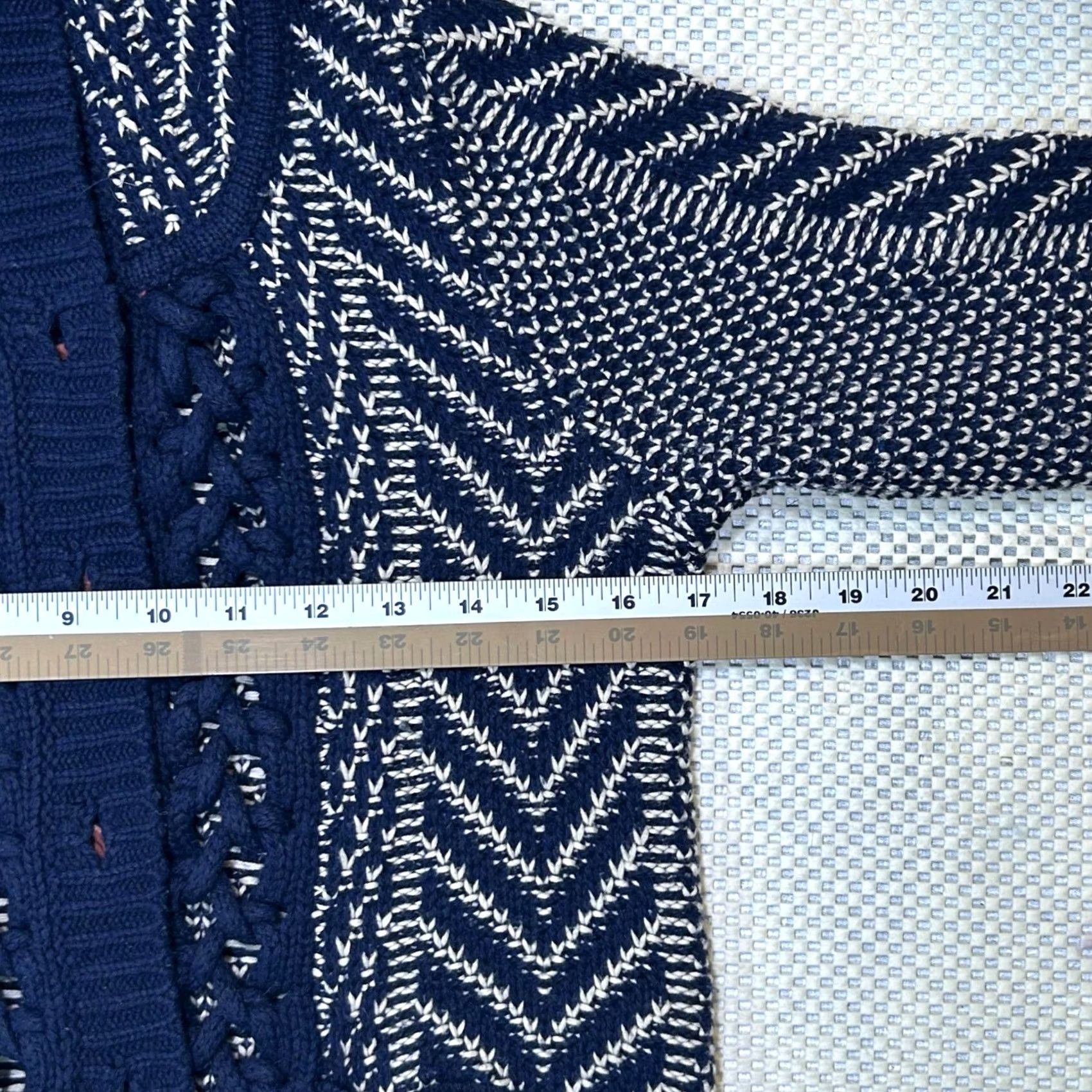 Anthropologie HWR Cardigan Sweater Hooded Button Front Geometric Knit Blue Cream Womens S Size S / US 4 / IT 40 - 7 Thumbnail
