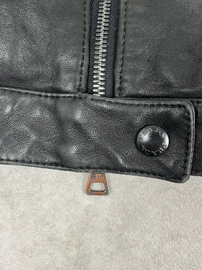 Prada 2000s Prada Black Biker Leather Jacket Size S / US 4 / IT 40 - 10 Thumbnail