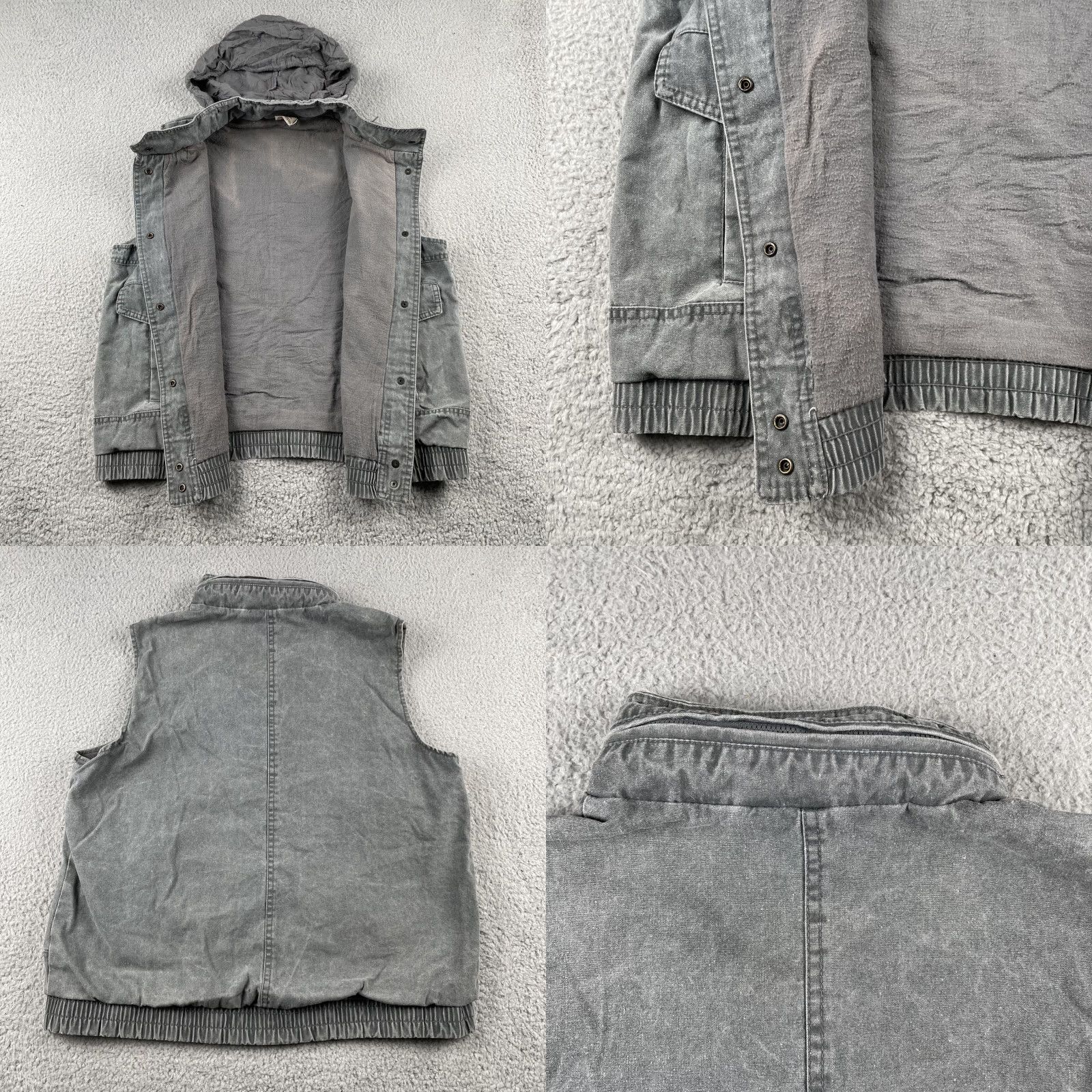 Denime VINTAGE Small Sweater Vest With Hideaway Hood Denim Shell Polyester Lined Gray Vest Mens S Gray 80s 90s Art Rock Outfit Clothing Size US S / EU 44-46 / 1 - 8 Thumbnail