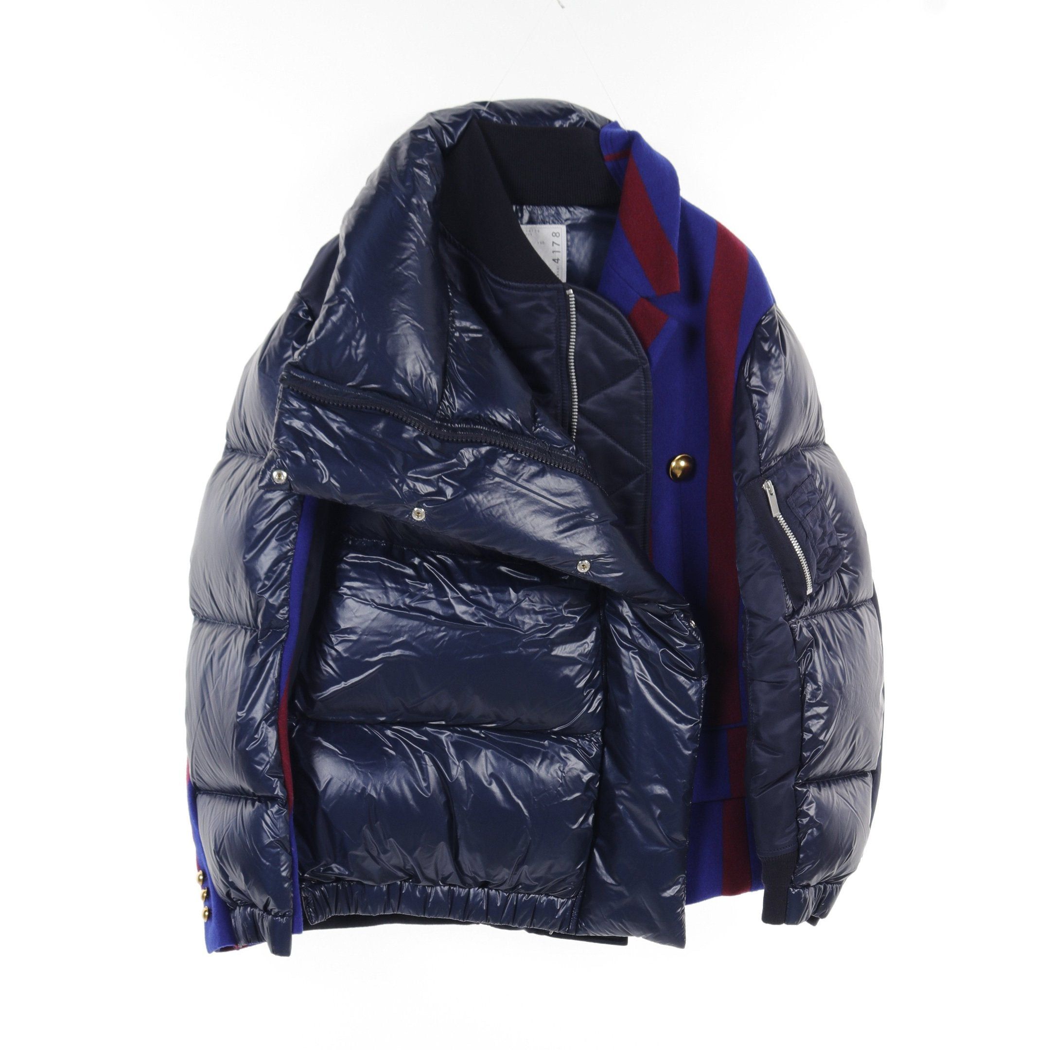 Sacai Asymmetry Docking Down Jacket Bomber Nylon Wool Navy