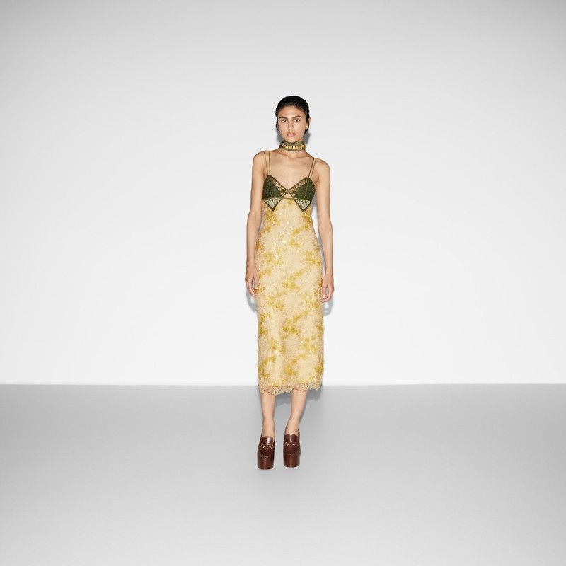 Gucci o1la5ras0526 Lace Dress in Yellow Size XS / US 0-2 / IT 36-38 - 2 Thumbnail