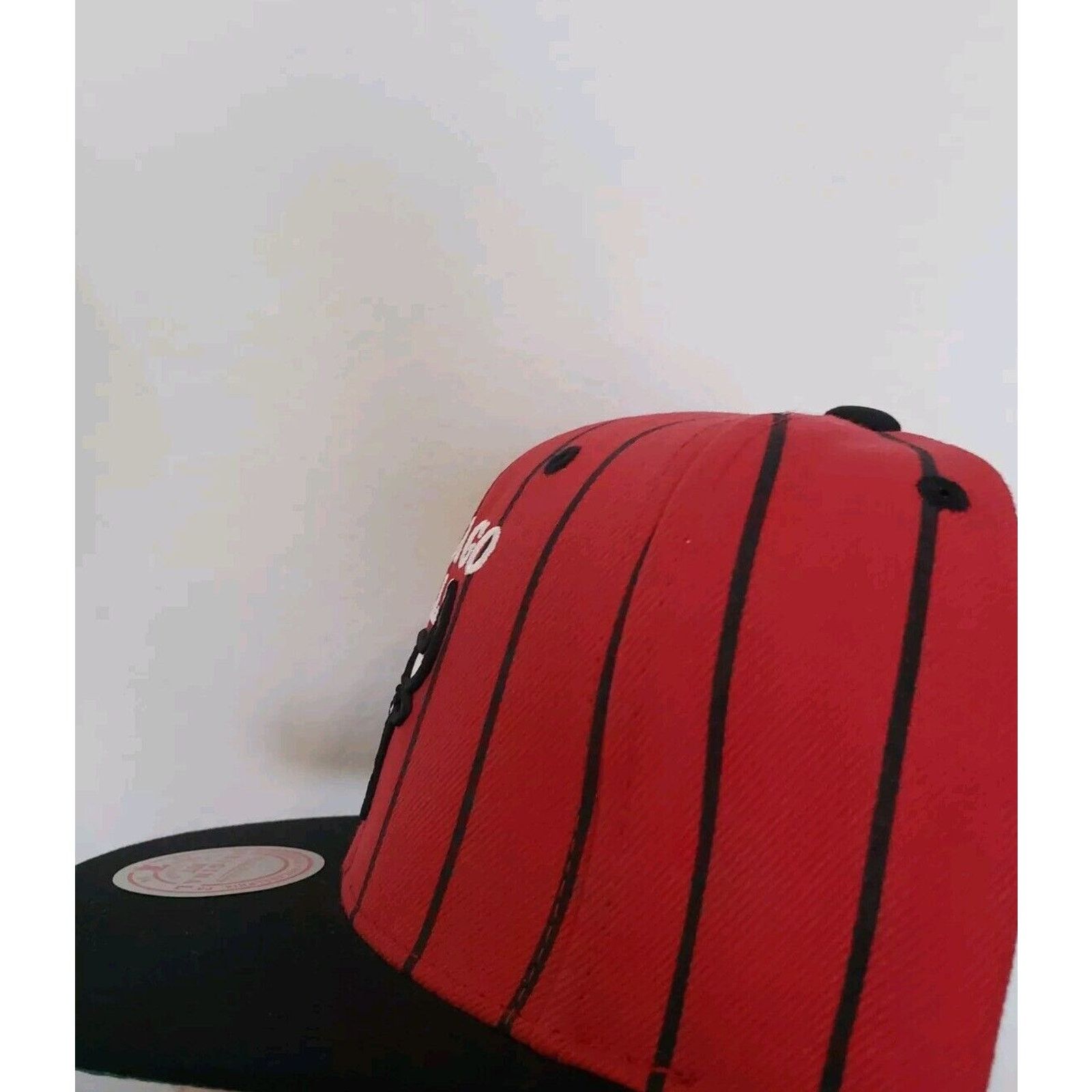 Mitchell & Ness Chicago Bulls Hat Cap Pinstripe Snapback Red Mitchell & Ness Size ONE SIZE - 4 Thumbnail