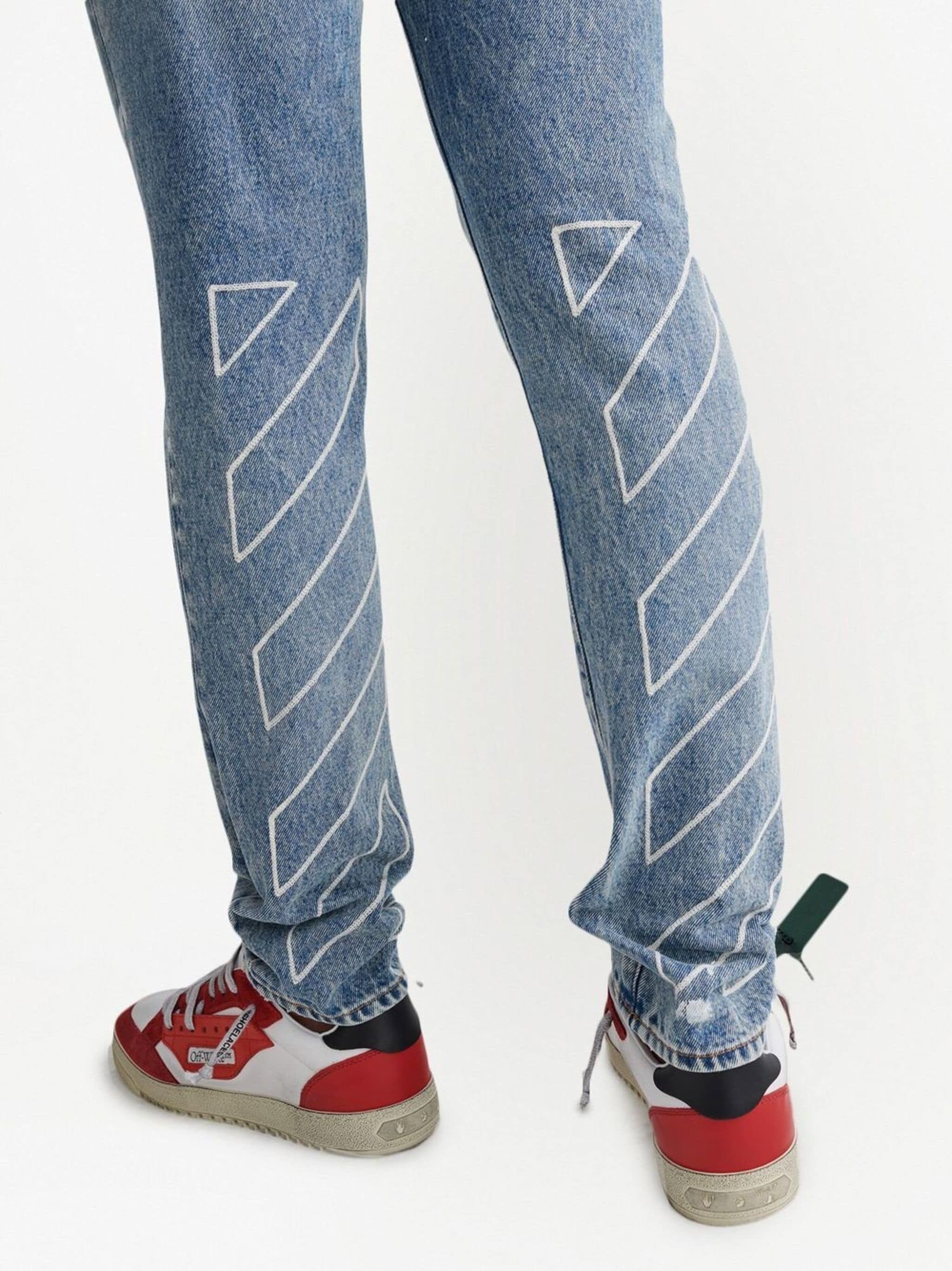 Off-White o1rshd1 Diag Outline Paint Skinny Jeans in Vintage Blue Size US 35 - 3 Thumbnail