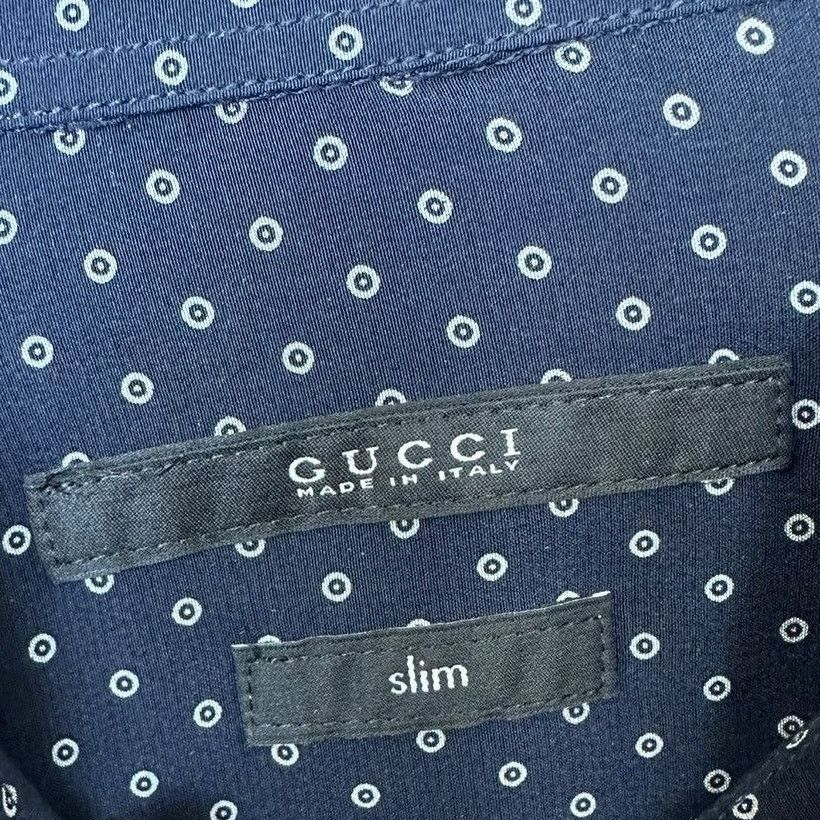 Gucci 2014 Navy Tile Pattern Silk Twill Shirt Slim fit 41 / 16 Size US L / EU 52-54 / 3 - 2 Thumbnail