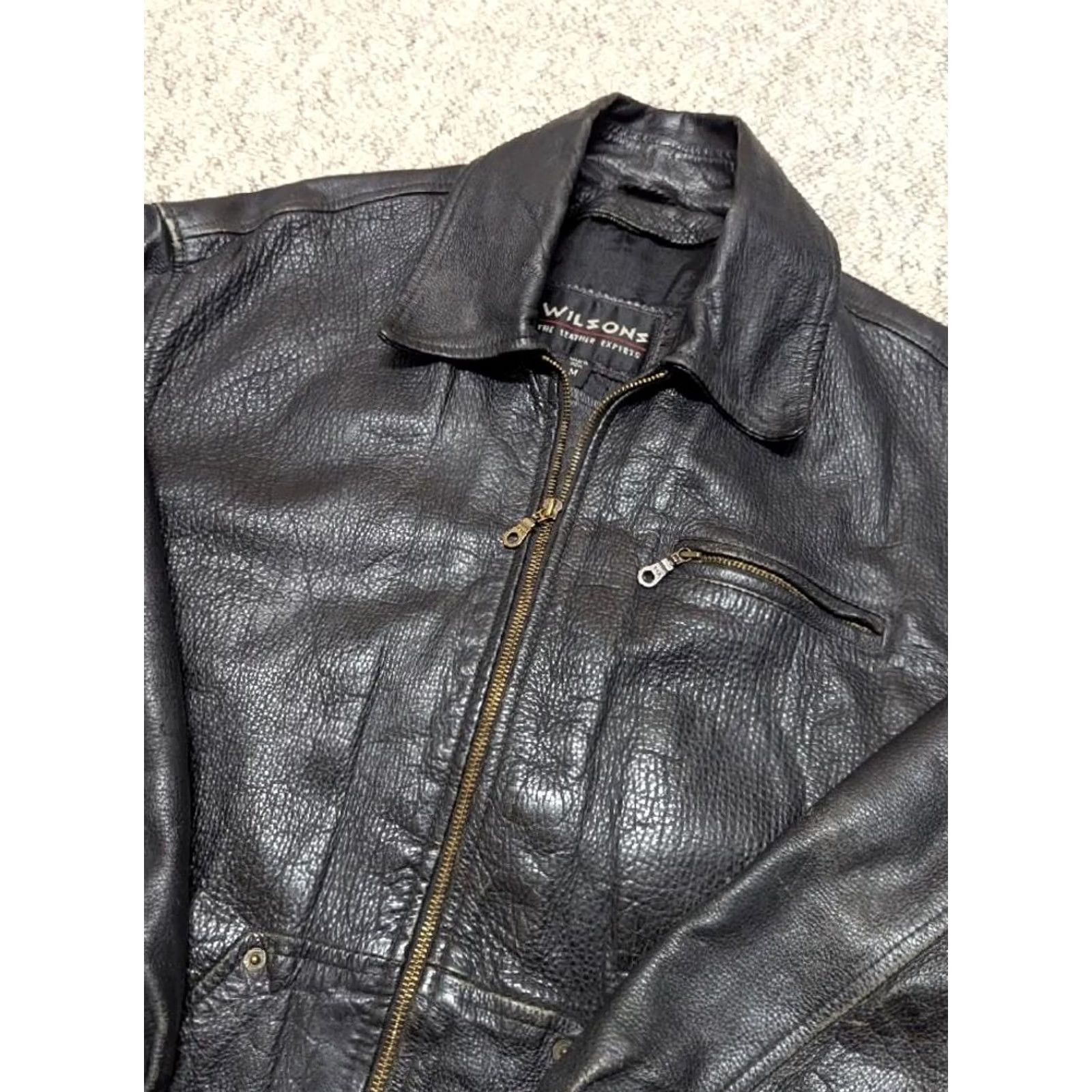 Vintage VINTAGE Wilsons Motorcycle Jacket - Leather, Black, M, Chest 42-44, Patina, 1990s, Mens Size US M / EU 48-50 / 2 - 6 Thumbnail