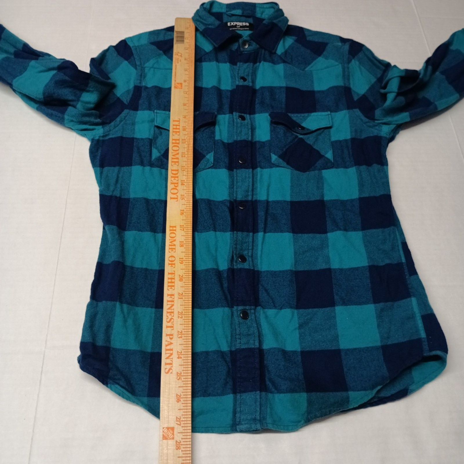 Express Express Flannel Snap Shirt Mens S Small Green Blue Checkered Size US S / EU 44-46 / 1 - 6 Thumbnail