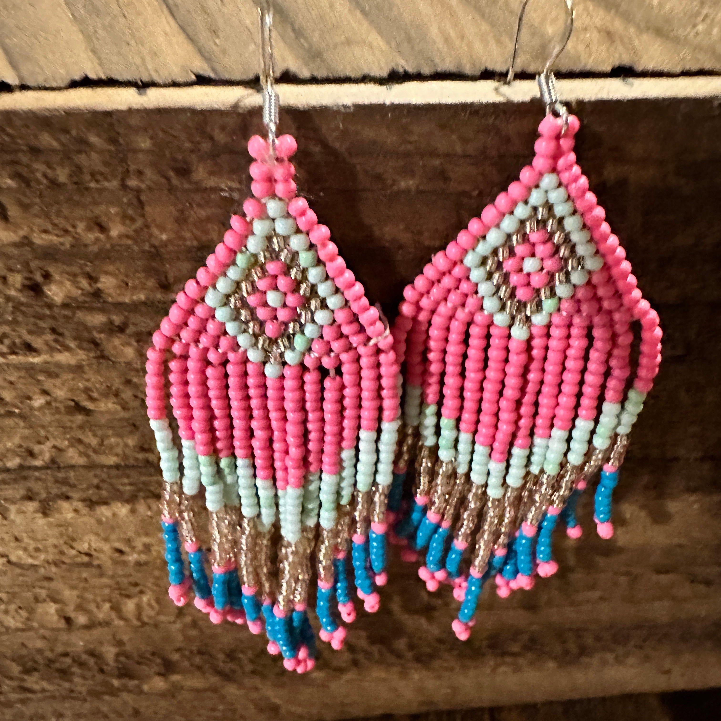 Other Navajo-Inspired Boho Seed Bead Dangle Earrings in Pink and B Size ONE SIZE - 5 Thumbnail
