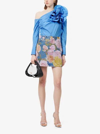 Balmain o1s1wg110825 Floral Embellished Blouse in Blue Size S / US 4 / IT 40 - 2 Thumbnail