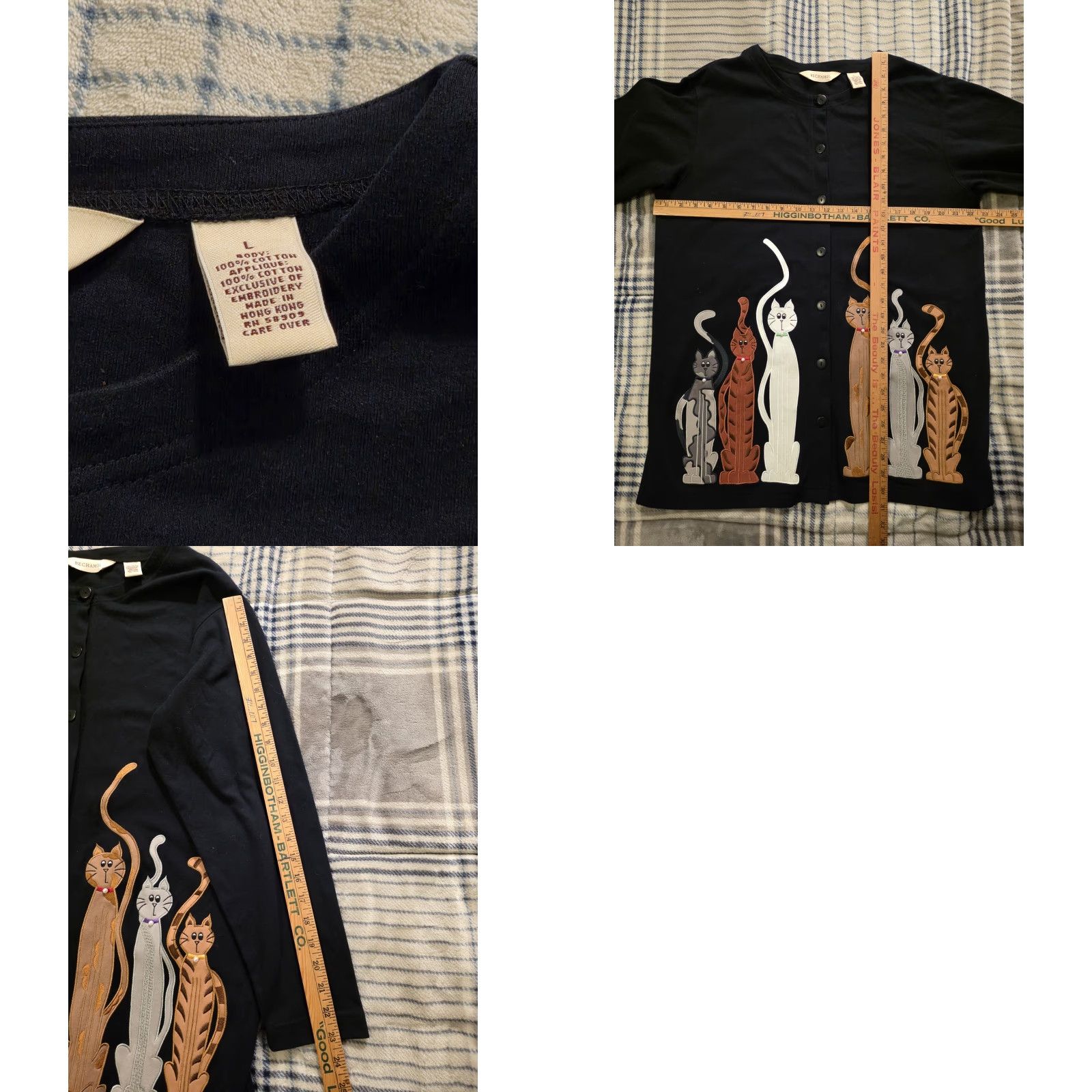 Vintage Bechamel Shirt Long Sleeve Button-Up Embroidered Cats Black Womens Large Size L / US 10 / IT 46 - 8 Thumbnail