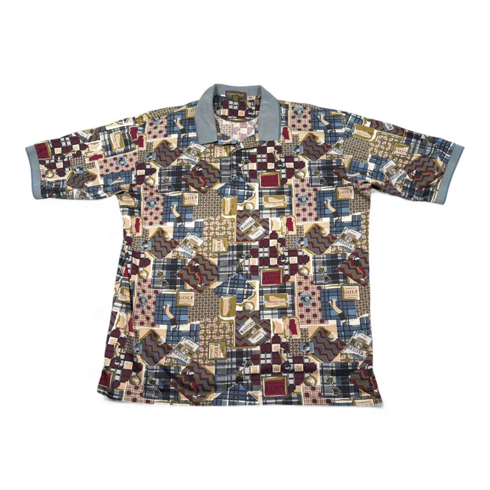 Vintage Masters Polo Shirt 2XL XXL Brown Golf Patchwork 90s