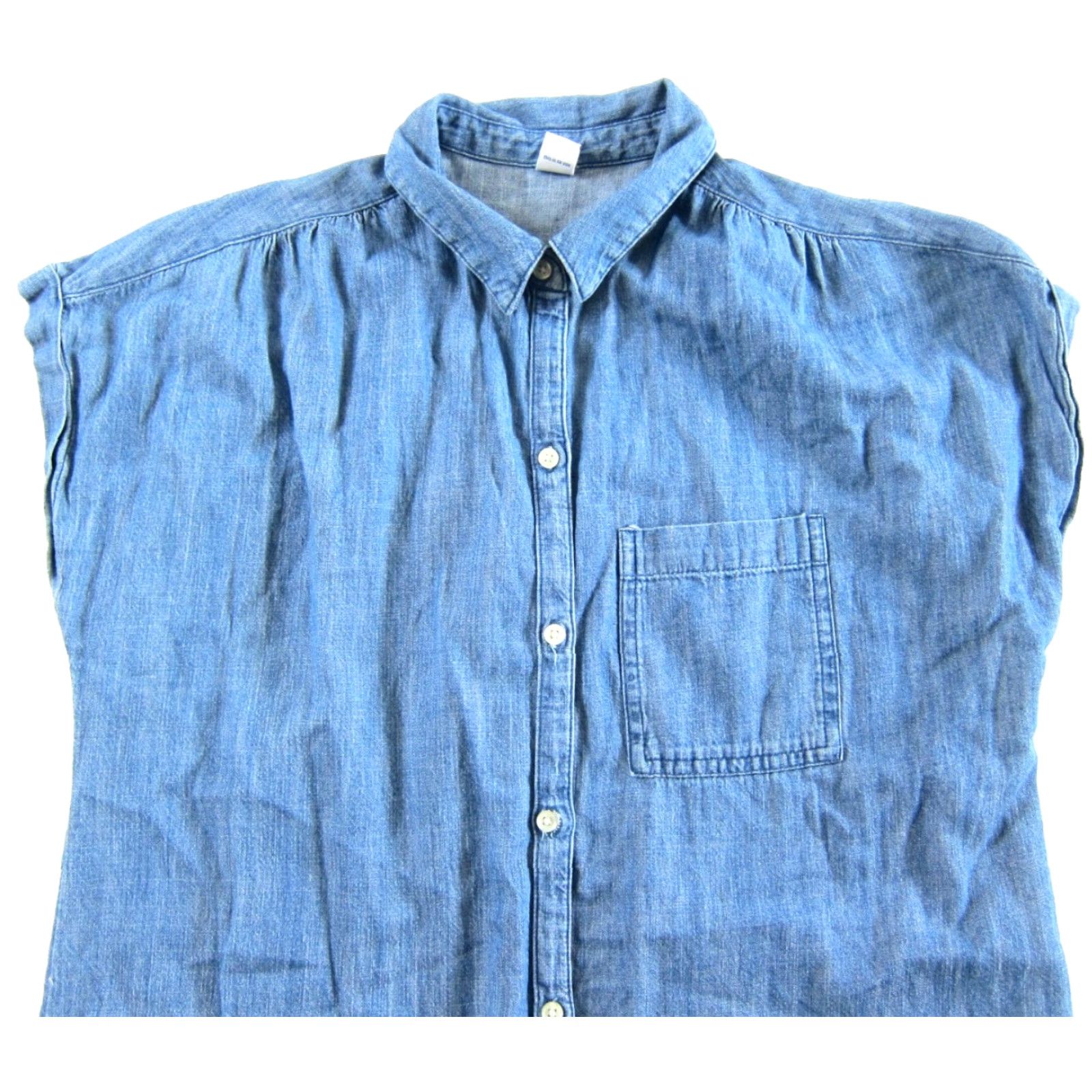 Old Navy Old Navy Cap Sleeve Shirt Dress Women Medium Button Down 100% Cotton Blue Denim Dress Size M / US 6-8 / IT 42-44 - 3 Thumbnail