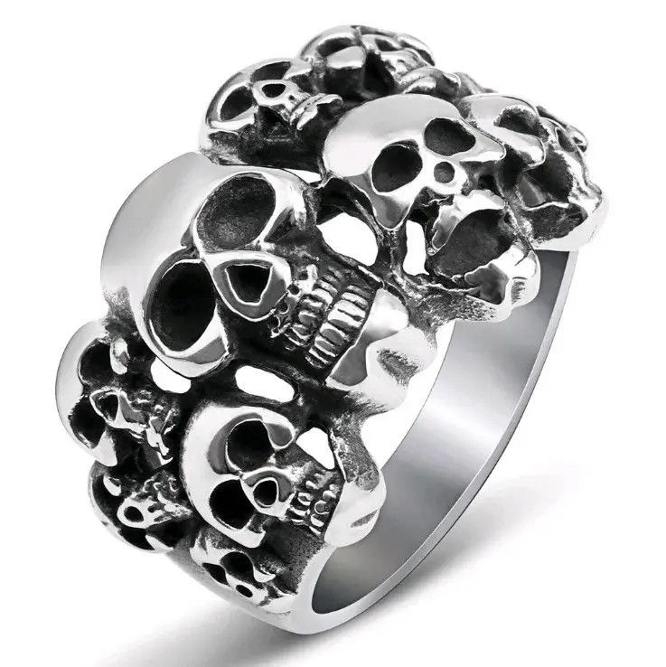 Jewelry × Vintage Multiple Skeleton Skull Man Rings Grunge Rock Ghost Size ONE SIZE - 3 Thumbnail