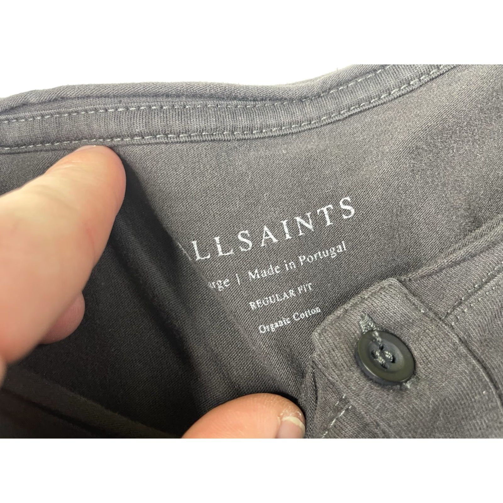 Allsaints AllSaints Bodega Mens Large Gray Henley Shirt Long Sleeve Cotton Elastic Knit Stretch, Regular, Breathable, T-Shirt Size US L / EU 52-54 / 3 - 3 Thumbnail