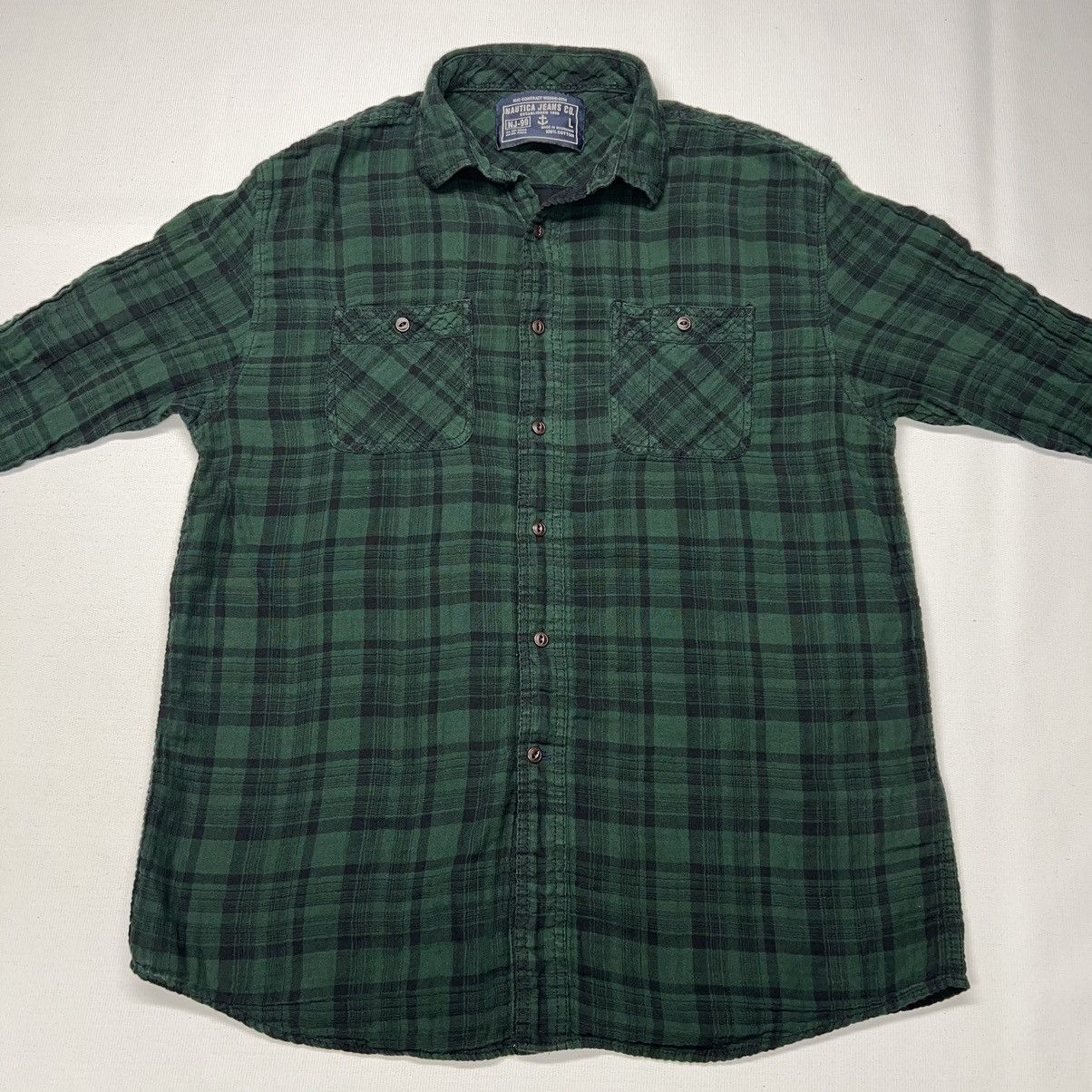 Nautica Nautica Jeans Co Flannel Shirt Green Button Plaid Pockets Size US L / EU 52-54 / 3 - 2 Thumbnail