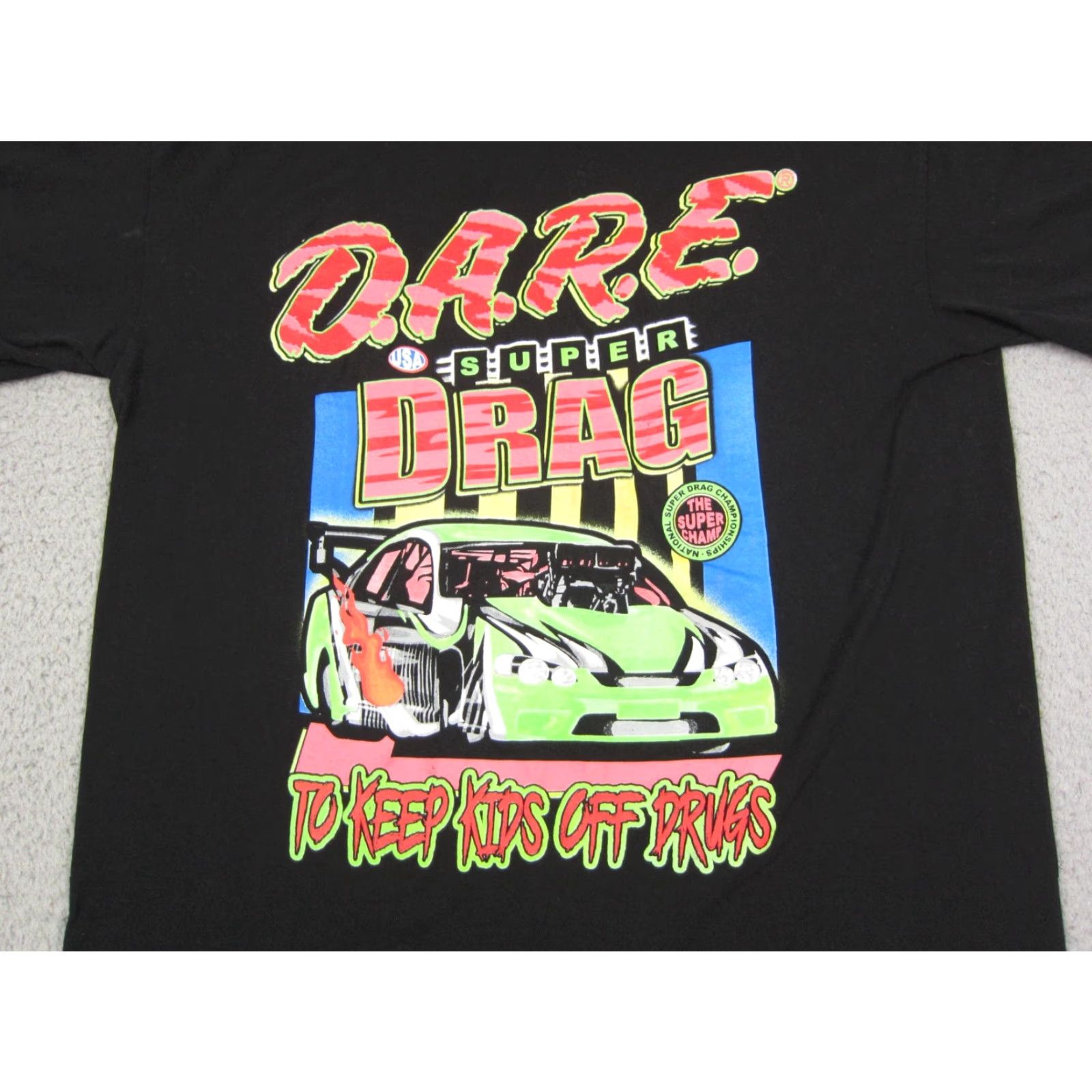 Vintage DARE Super Drag Racing Shirt Mens XL Black Graphic Print Cotton Knit Crew Neck Short Sleeve T-Shirt Size US XL / EU 56 / 4 - 2 Thumbnail