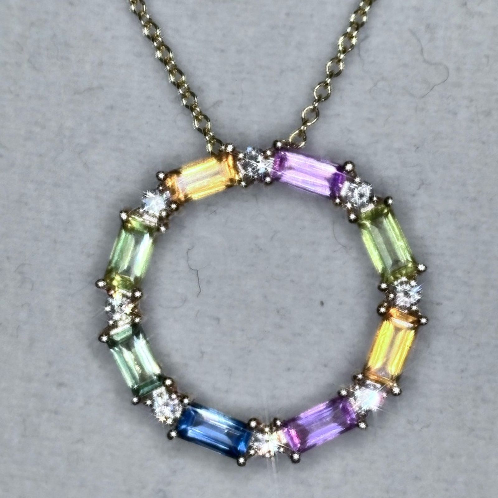 Colorful sapphire gemstone circle Pendant Necklace
