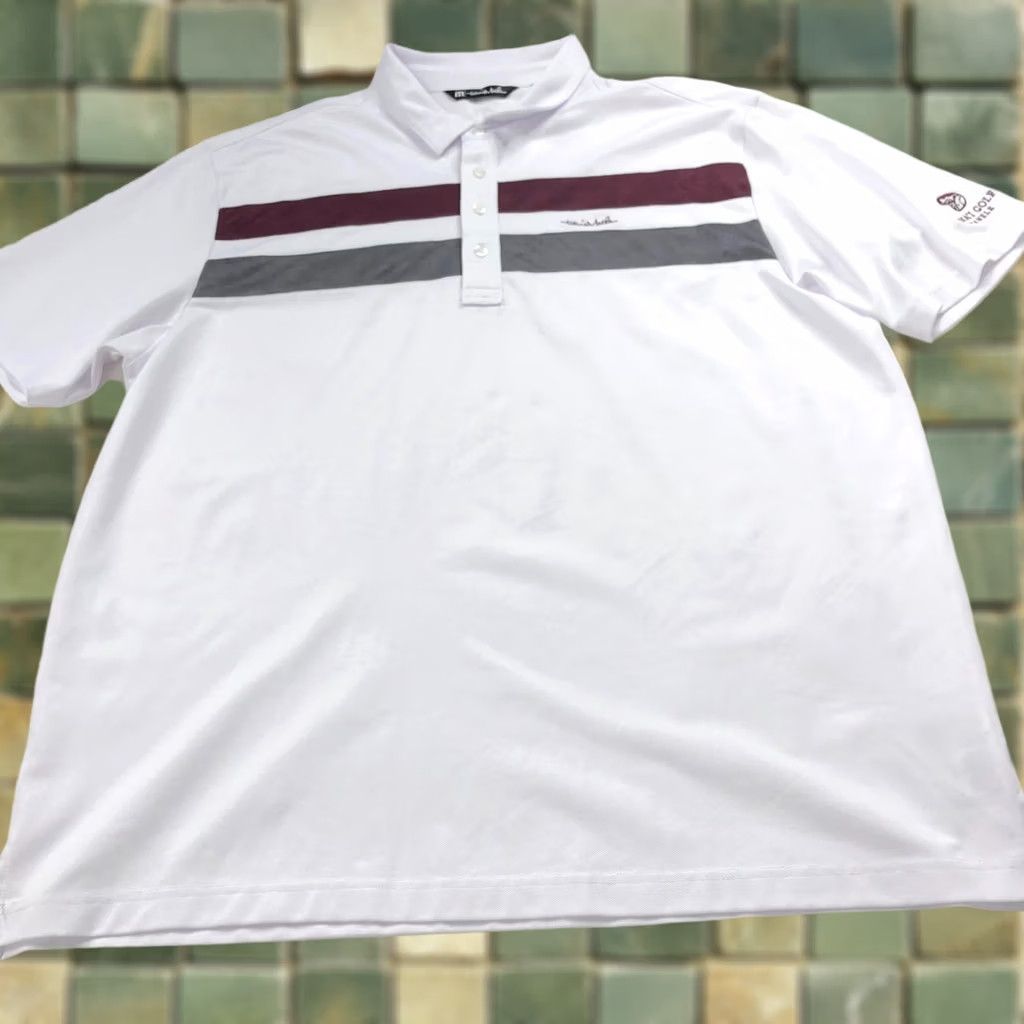 TravisMathew Travis Mathew Shirt Polo XXL White Striped Golf SS Polyester Button LOGO Size US XXL / EU 58 / 5 - 1 Thumbnail