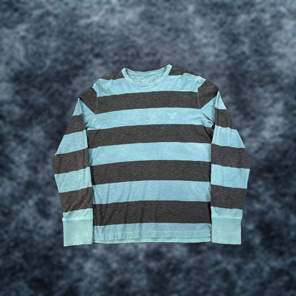 American Eagle Outfitters VINTAGE American Eagle Shirt Mens M Rugby Striped Polo Blue Black Y2K Size US M / EU 48-50 / 2 - 1 Thumbnail