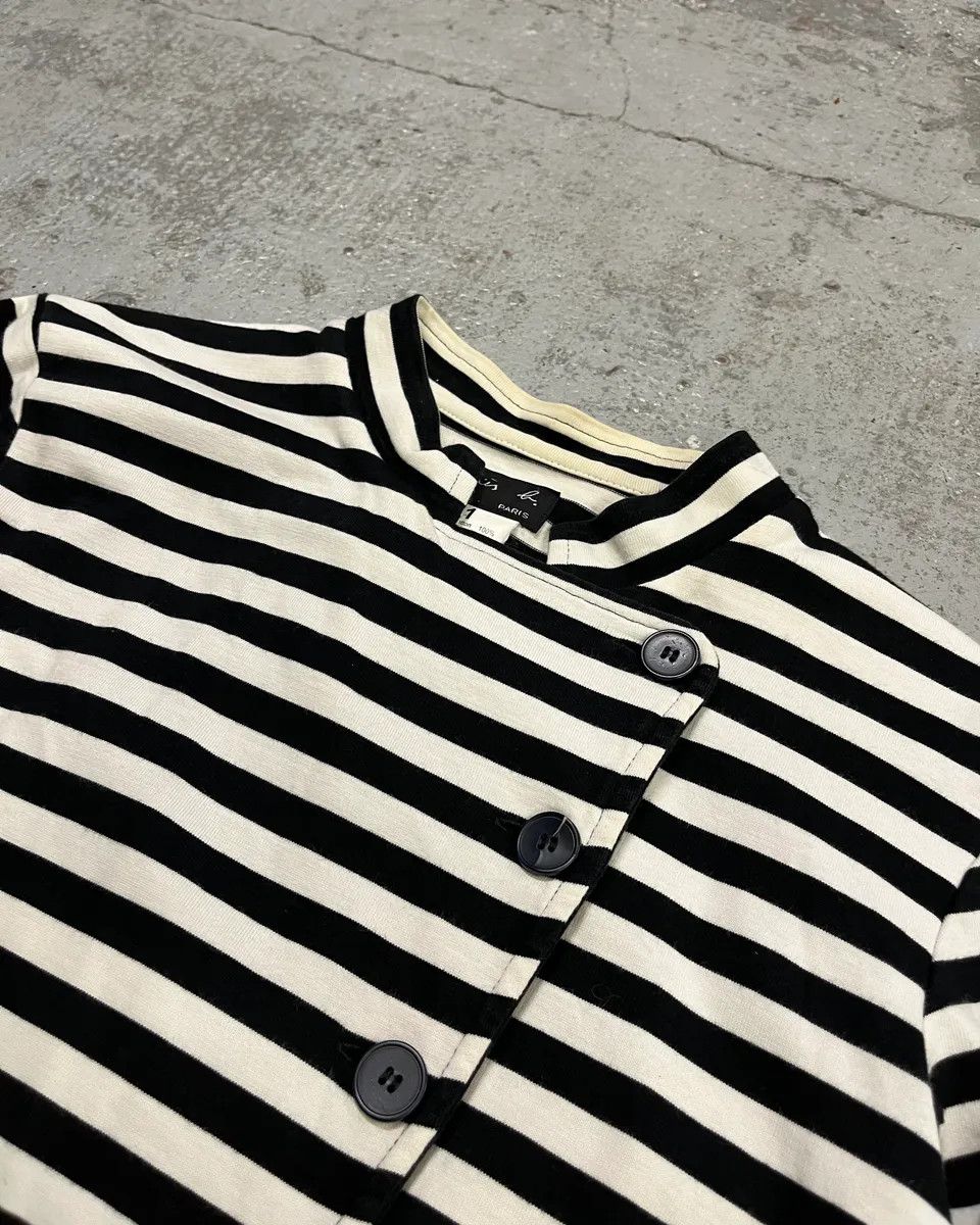 Vintage Agnès b. Black & White Officer Asymmetrical Striped Cardigan Size S / US 4 / IT 40 - 5 Thumbnail