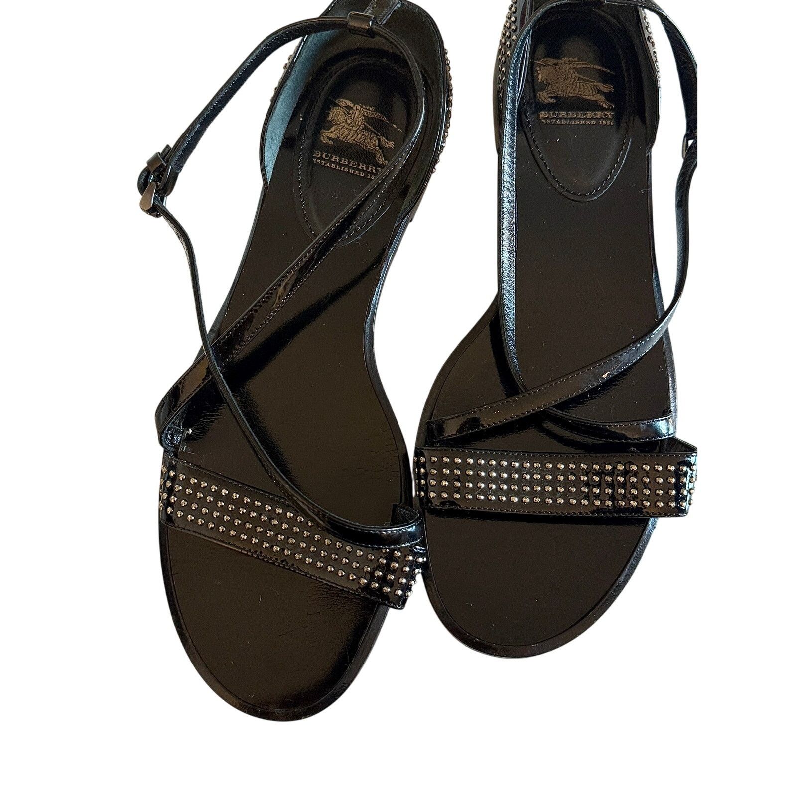 Burberry Burberry Black Patent Leather Strappy Studded Sandals - Size US 8 / IT 38 - 4 Thumbnail