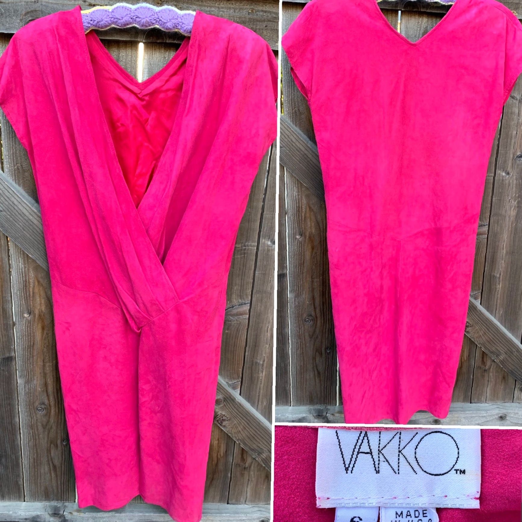 Vintage VAKKO Suede Dress Low Back Hot Pink Made In USA 1980s 80s Vintage Size 6 Size M / US 6-8 / IT 42-44 - 2 Thumbnail