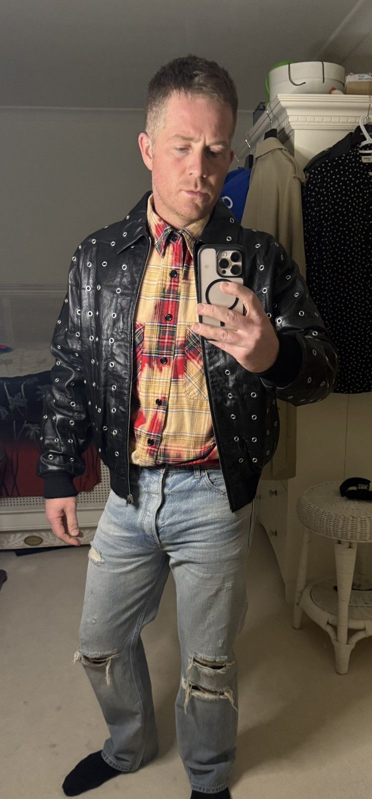 Celine $7k 🤑 FW22 Celine studded eyelet patchwork blouson jacket Size US M / EU 48-50 / 2 - 5 Thumbnail