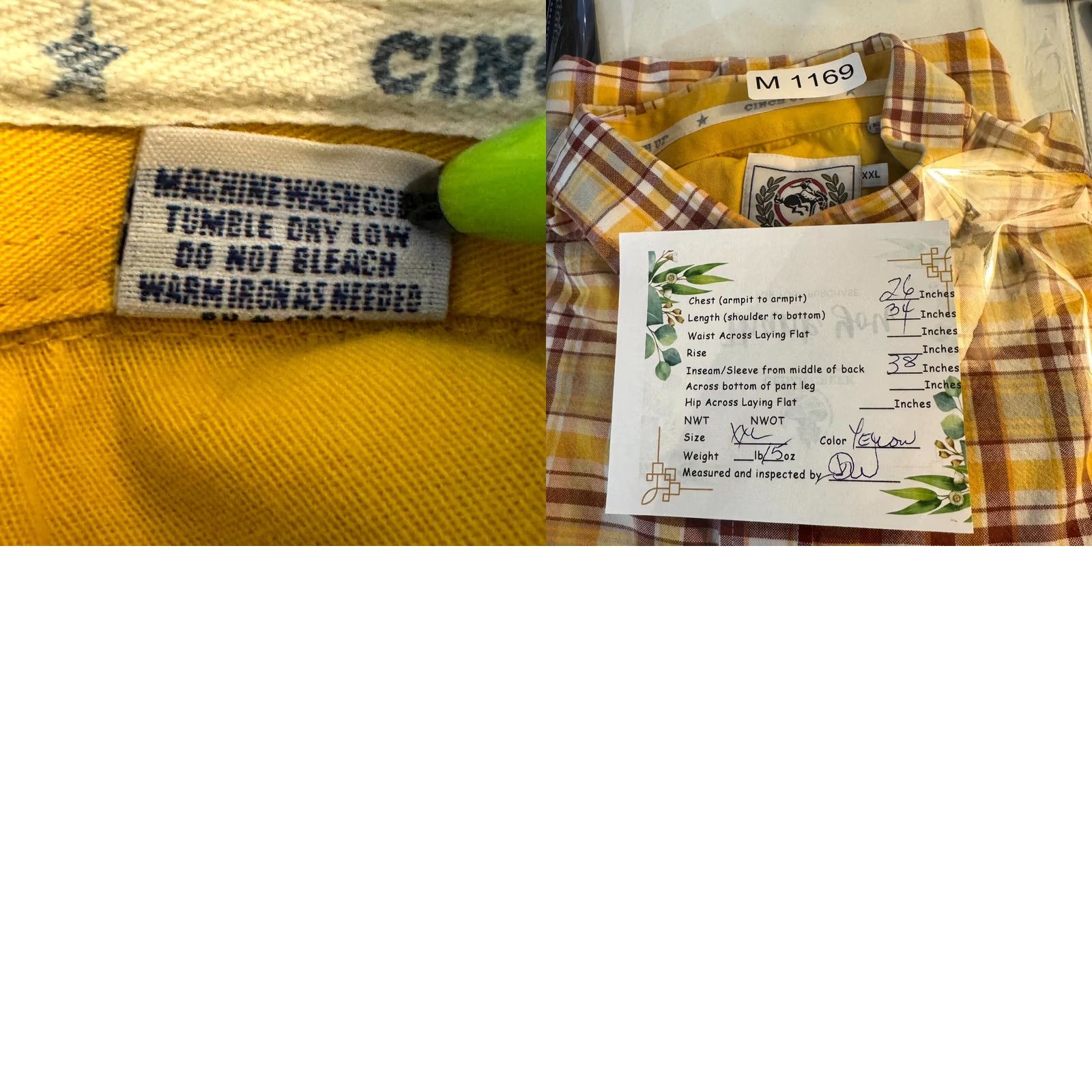 Vintage Cinch Shirt Men’s 2XL Yellow Plaid Cotton Long Sleeve Button-Down Excellent Size US XXL / EU 58 / 5 - 9 Thumbnail