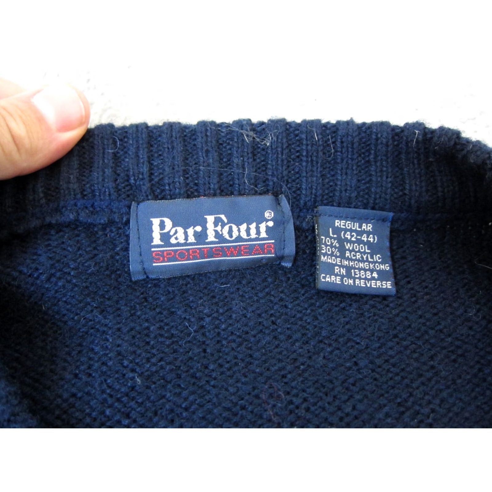 Vintage VINTAGE Par Four Sweater Mens Pullover Knit Crew Neck Wool 80s Blue Green Purple Argyle Large Mens Size US L / EU 52-54 / 3 - 3 Thumbnail