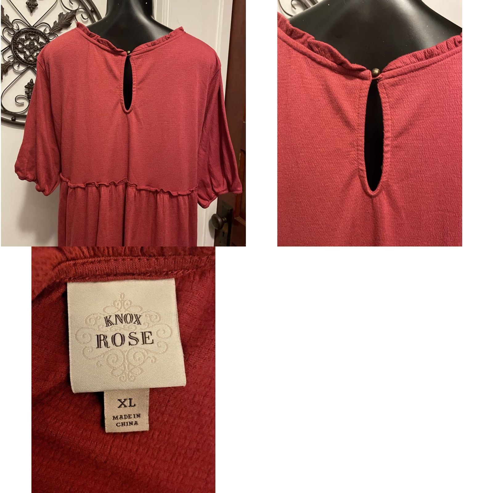 Vintage Knox Rose Dress Womans XL Red Ruffled Size XL / US 12-14 / IT 48-50 - 8 Thumbnail