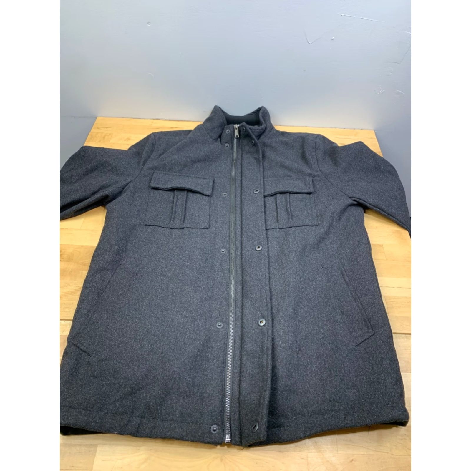 Apt. 9 Apt 9 Jacket Mens M Wool Blend Zip Button Pockets Lined Casual Dark Gray/Gray Winter Fall Spring Regular Tested Size US M / EU 48-50 / 2 - 7 Thumbnail