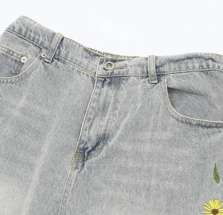 Japanese Brand × Jean Straight-leg baggy jeans with floral embroidery Size US 32 / EU 48 - 3 Thumbnail