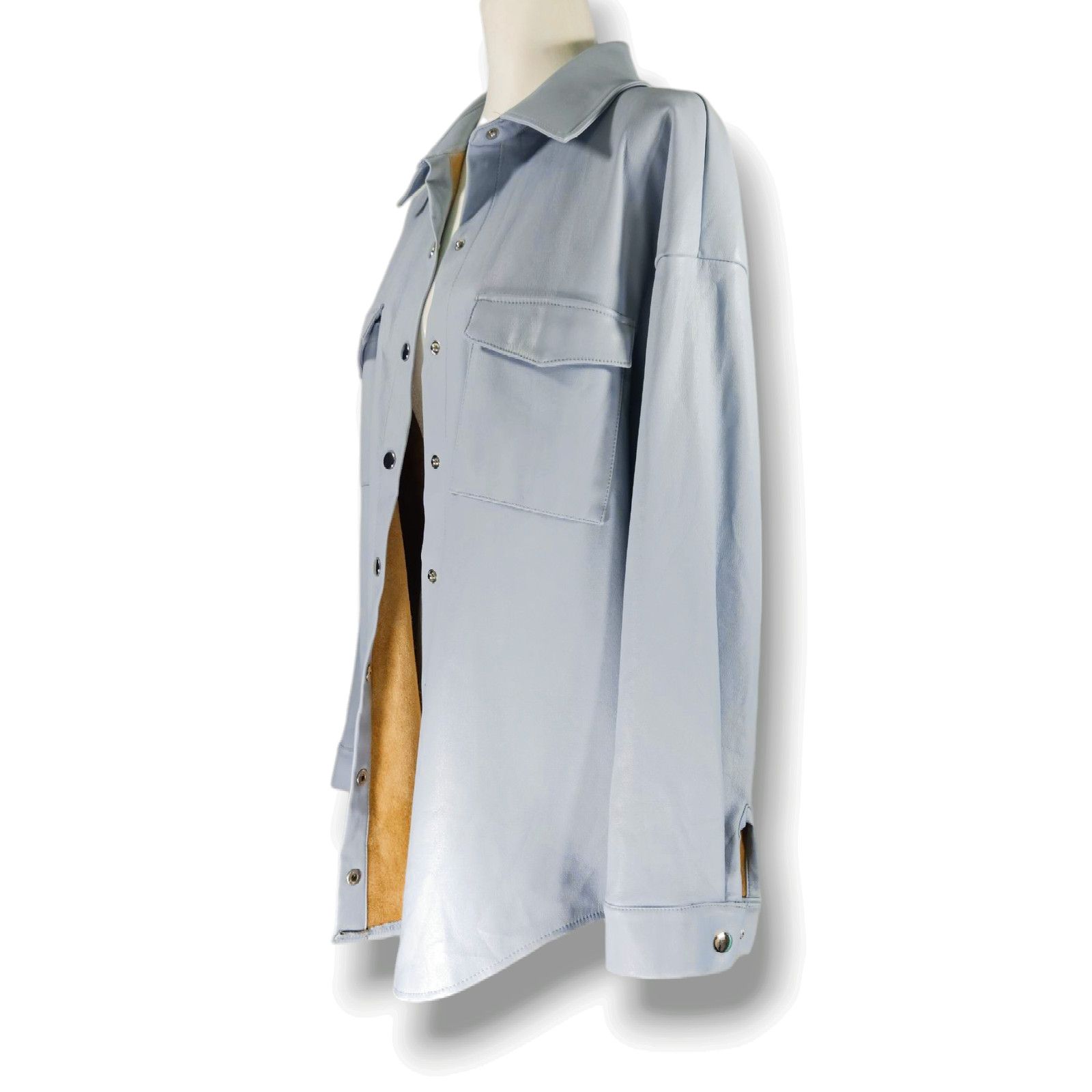 Other EUC Missguided Vegan Leather Shacket Jacket Sz. 6 Baby Blue Size M / US 6-8 / IT 42-44 - 1 Thumbnail