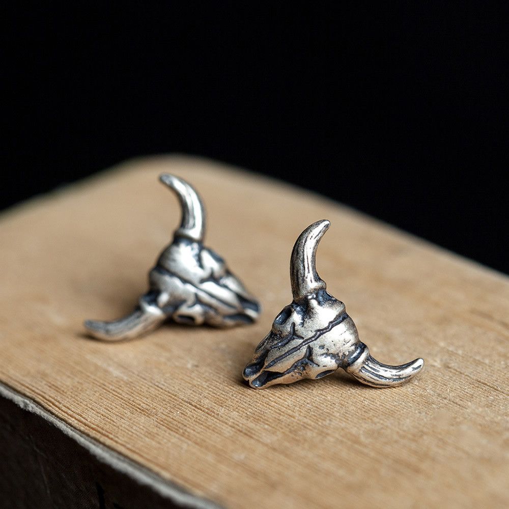 Diamond Earrings x Jewelry Cattle Hip-Hop Earrings One Pairs Chrome Jewelry in Silver, Men's