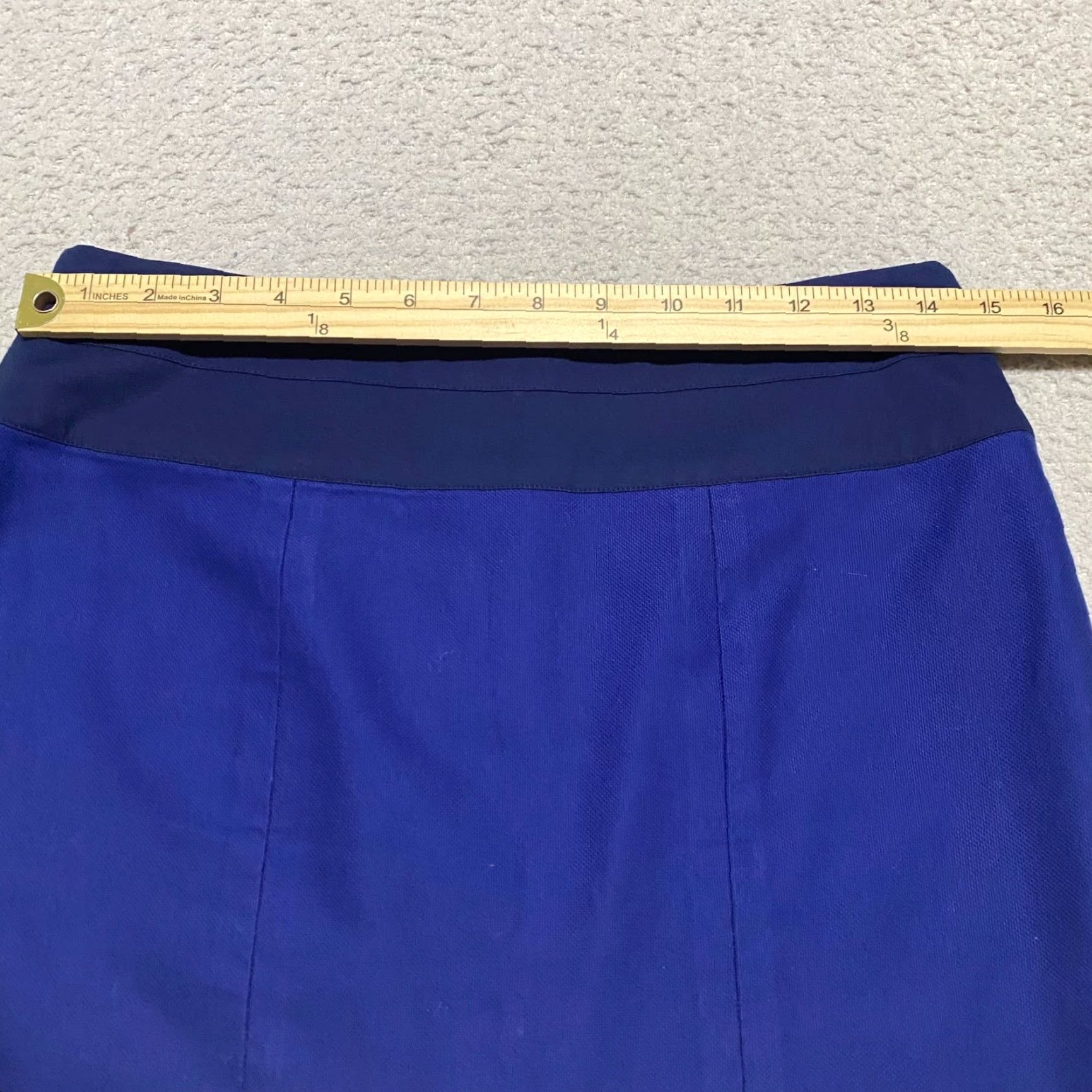 Vintage Cabi Skirt Women 4 Solid Blue Short Straight Pencil Cotton Spandex Zipper Business Size 27" / US 4 / IT 40 - 2 Thumbnail