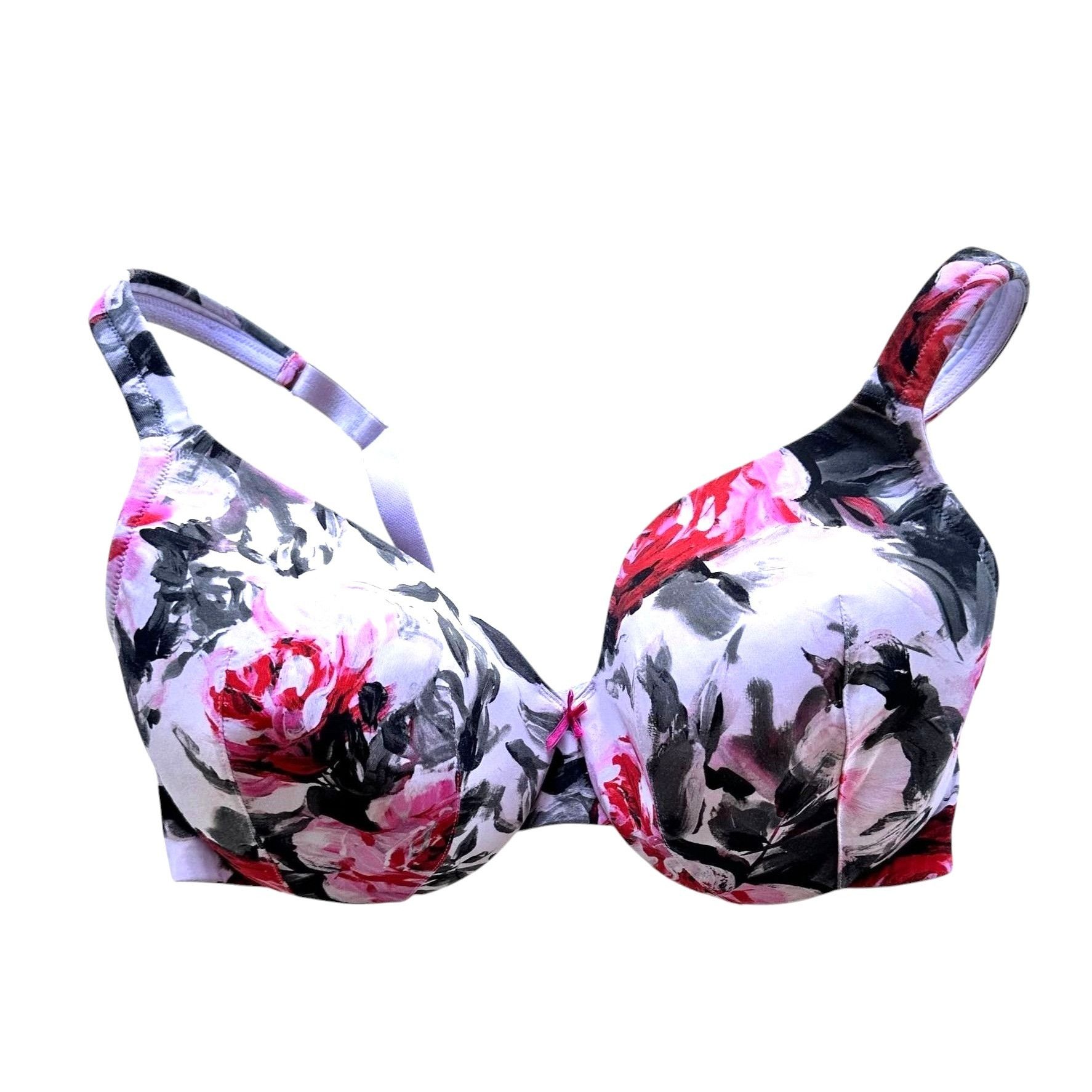 Other Cacique Bra 40D Floral Roses White Pink Black Lightly Lined Size S / US 4 / IT 40 - 2 Thumbnail