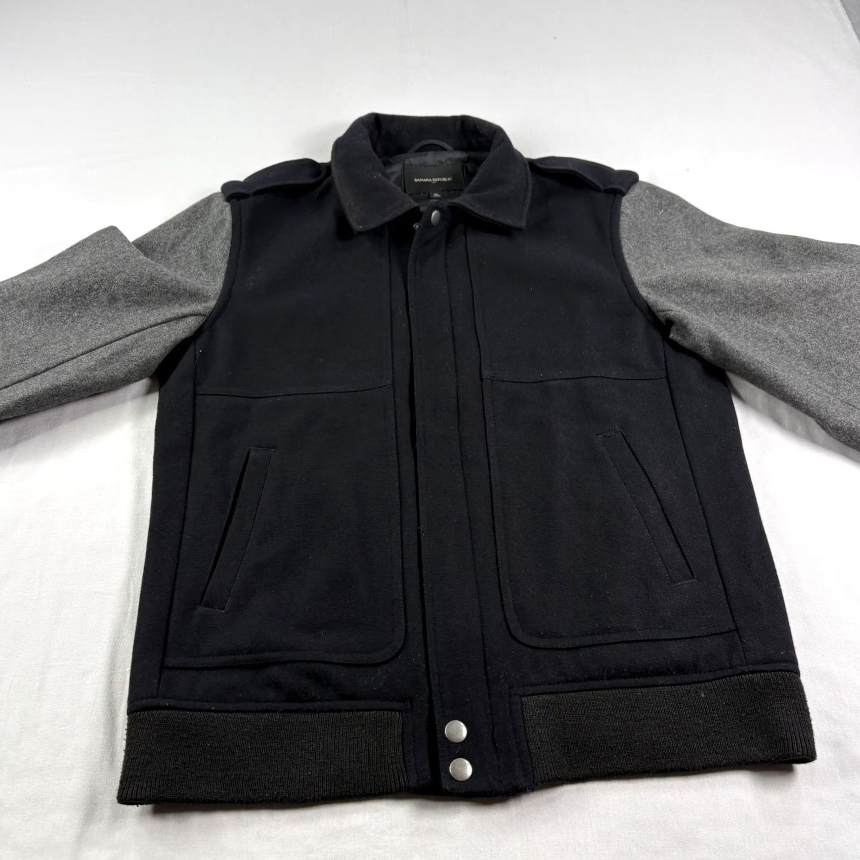 Banana Republic Banana Republic Mens Jacket Wool Bomber Black Gray Mid-Length Zip Pockets Regular Size M Size US M / EU 48-50 / 2 - 2 Thumbnail