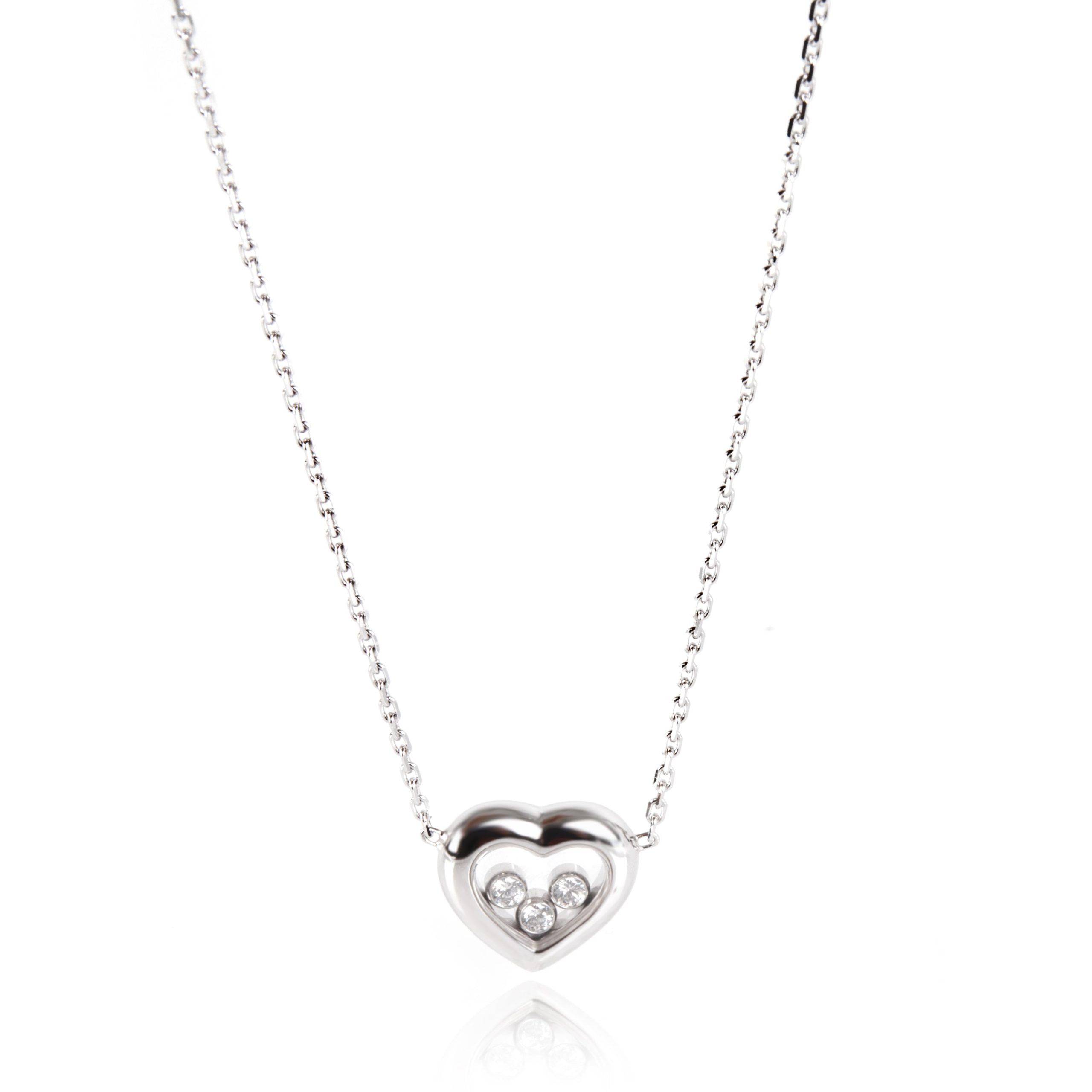 image of Chopard Happy Diamonds Heart Necklace In 18K White Gold 0.15 Ctw, Women's