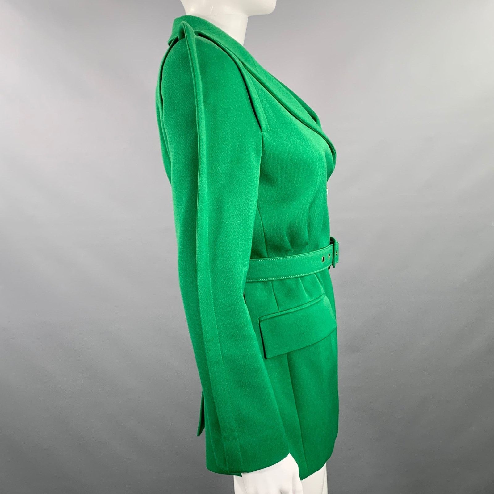 Givenchy GIVENCHY Green Polyester Wool Single Breasted Belted Jacket Size S / US 4 / IT 40 - 4 Thumbnail