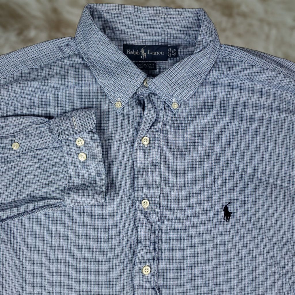 Ralph Lauren Ralph Lauren Shirt Mens 17.5 Blue Plaid Pony Dress Button Up Long Sleeve Size 48R - 1 Thumbnail