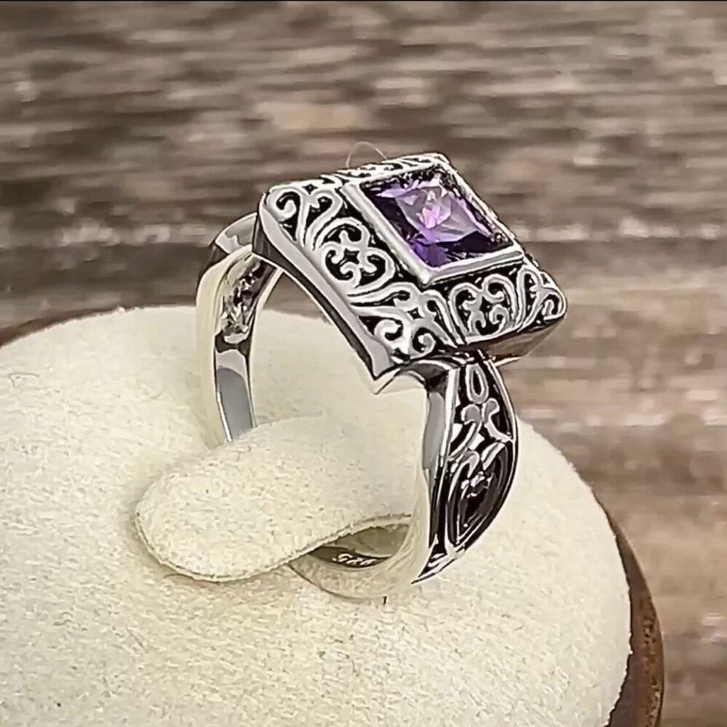 Other Sterling Silver Ornate Square Cut Amethyst CZ Ring Size 6 Size ONE SIZE - 7 Thumbnail