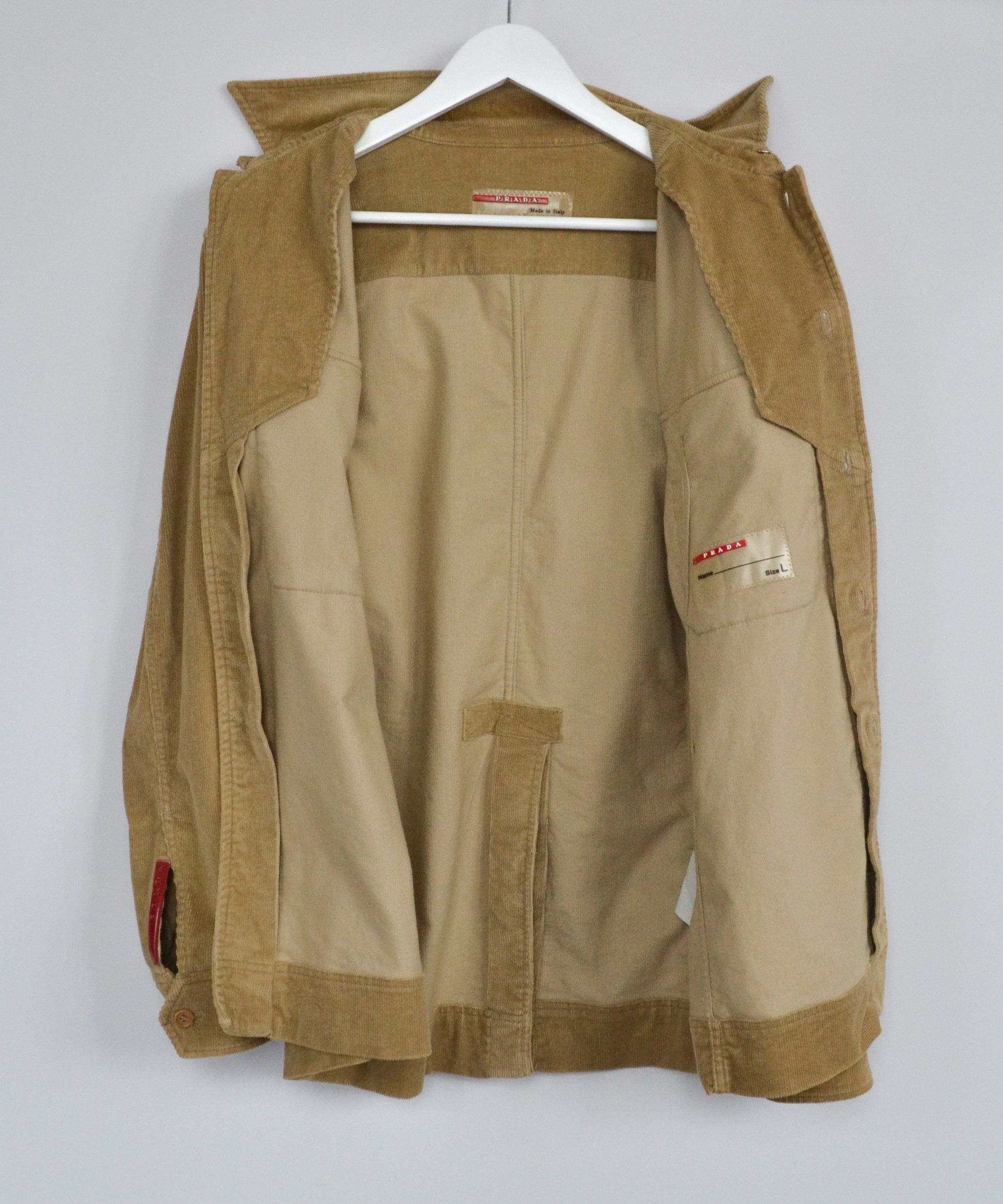 Prada 🔴 PRADA Jacket Velvet Blazer Red Tab Beige Vintage Coat Size US L / EU 52-54 / 3 - 6 Thumbnail