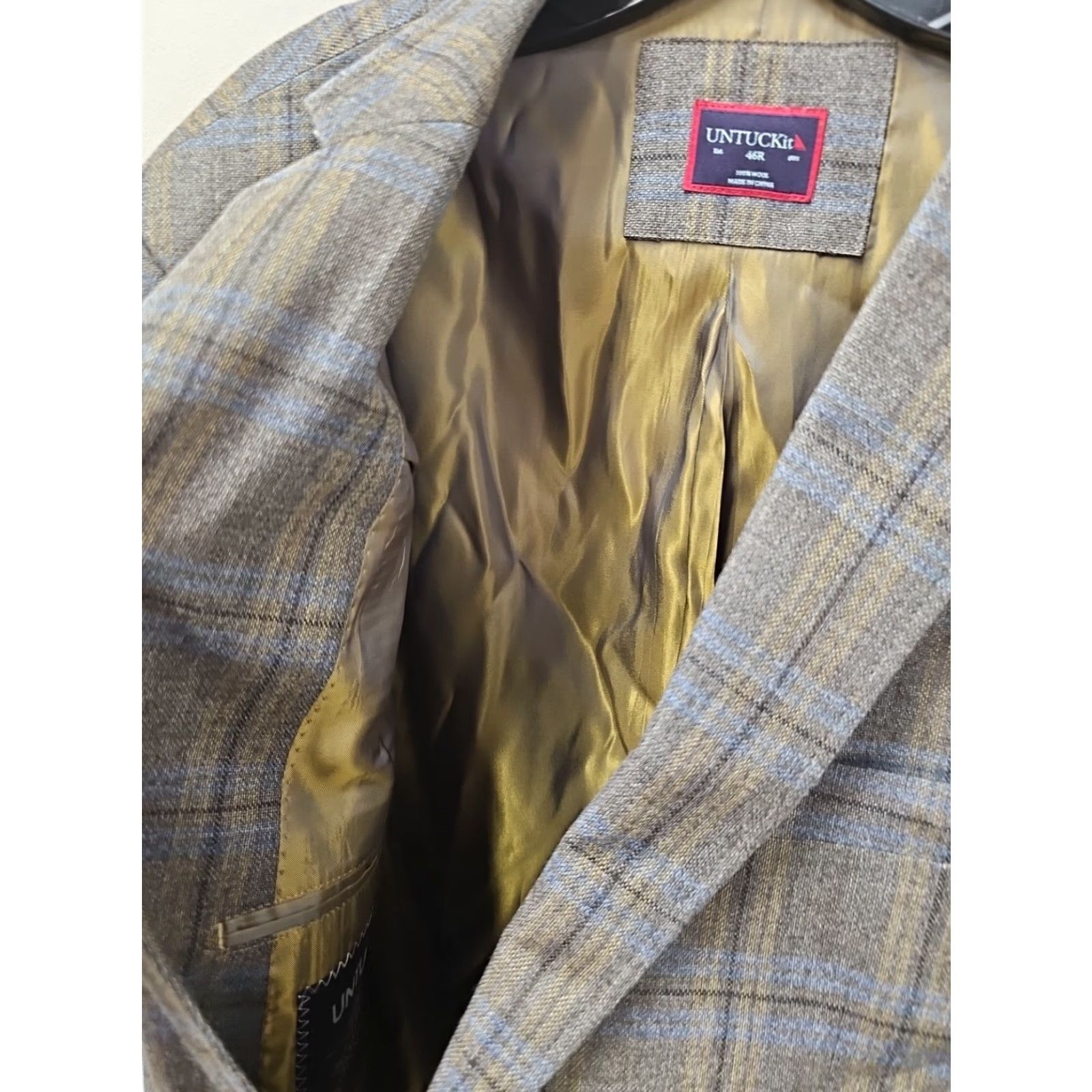 UNTUCKit UNTUCKit Blazer Mens 46R Wool Plaid 2-Button Notch Lapel Double-Vented Regular Jacket Shirt Sports Classic Marzotto 100s Size 46R - 4 Thumbnail