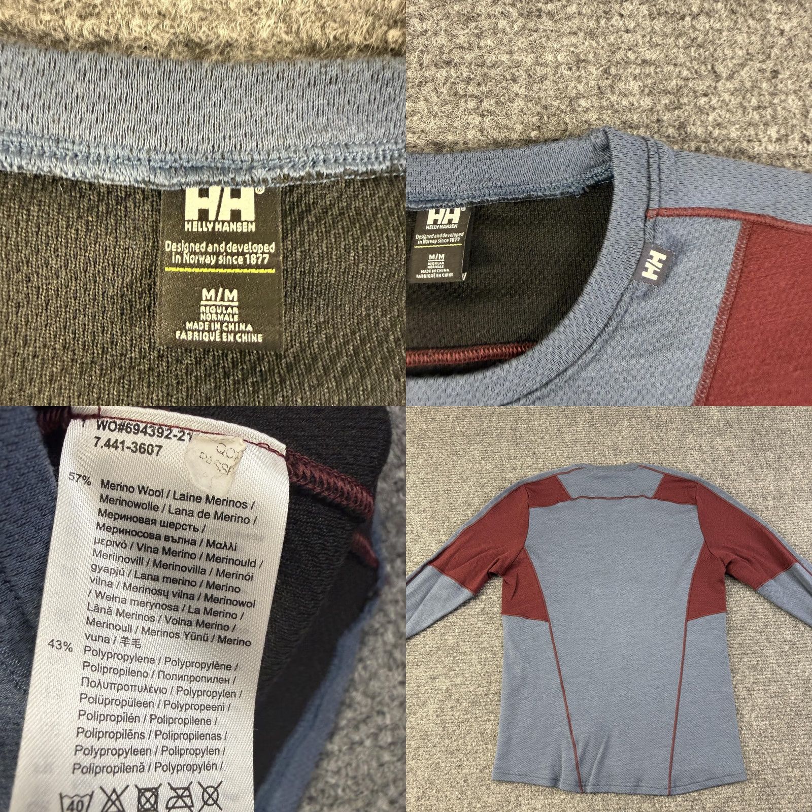 Helly Hansen Helly Hansen Shirt Mens Medium Blue Maroon Long Sleeve Wool Thermal Base Layer Size US M / EU 48-50 / 2 - 8 Thumbnail
