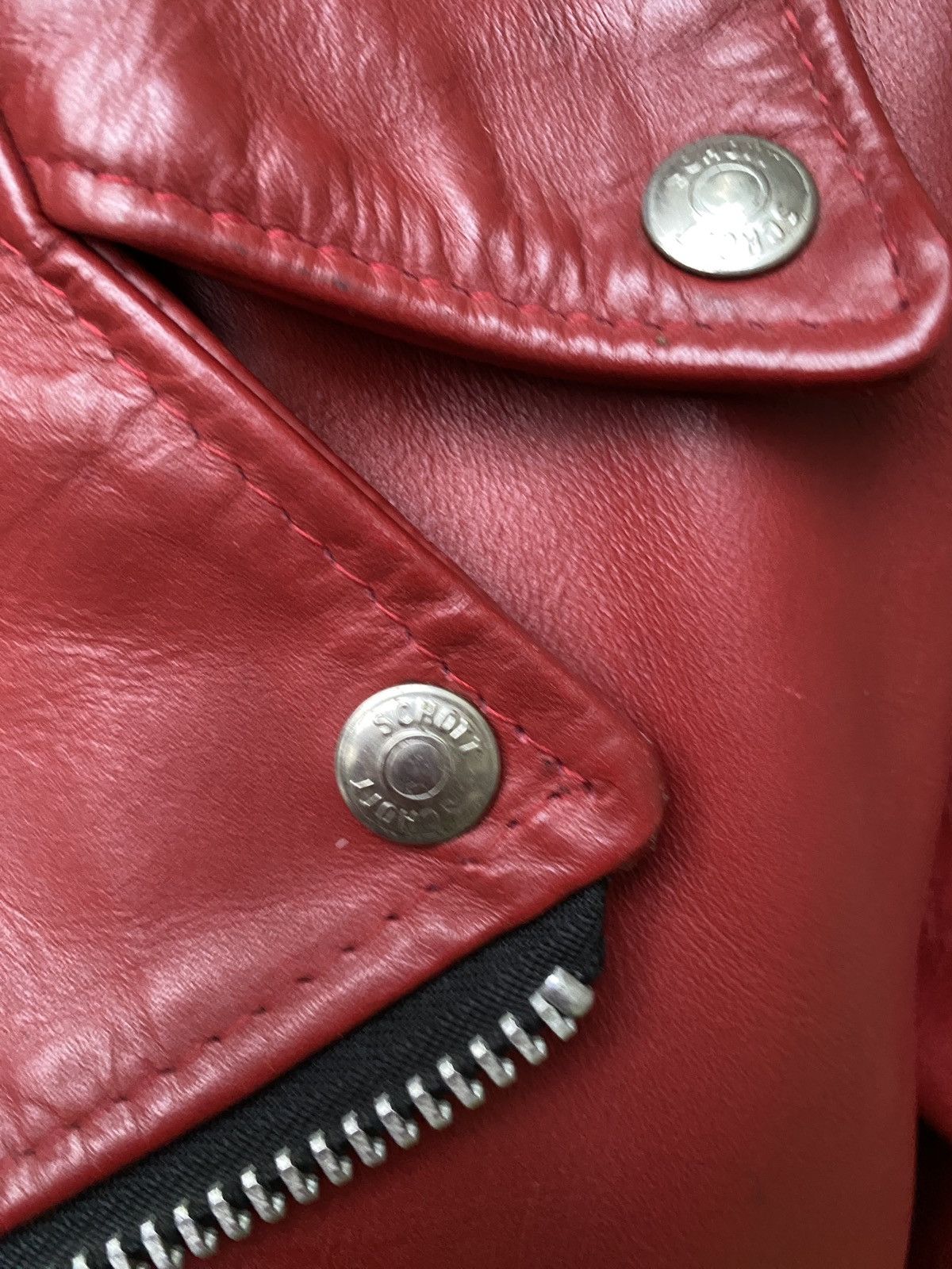 Schott Oversized Red Schott Perfecto Vintage Biker Jacket Size 14 Size L / US 10 / IT 46 - 8 Thumbnail