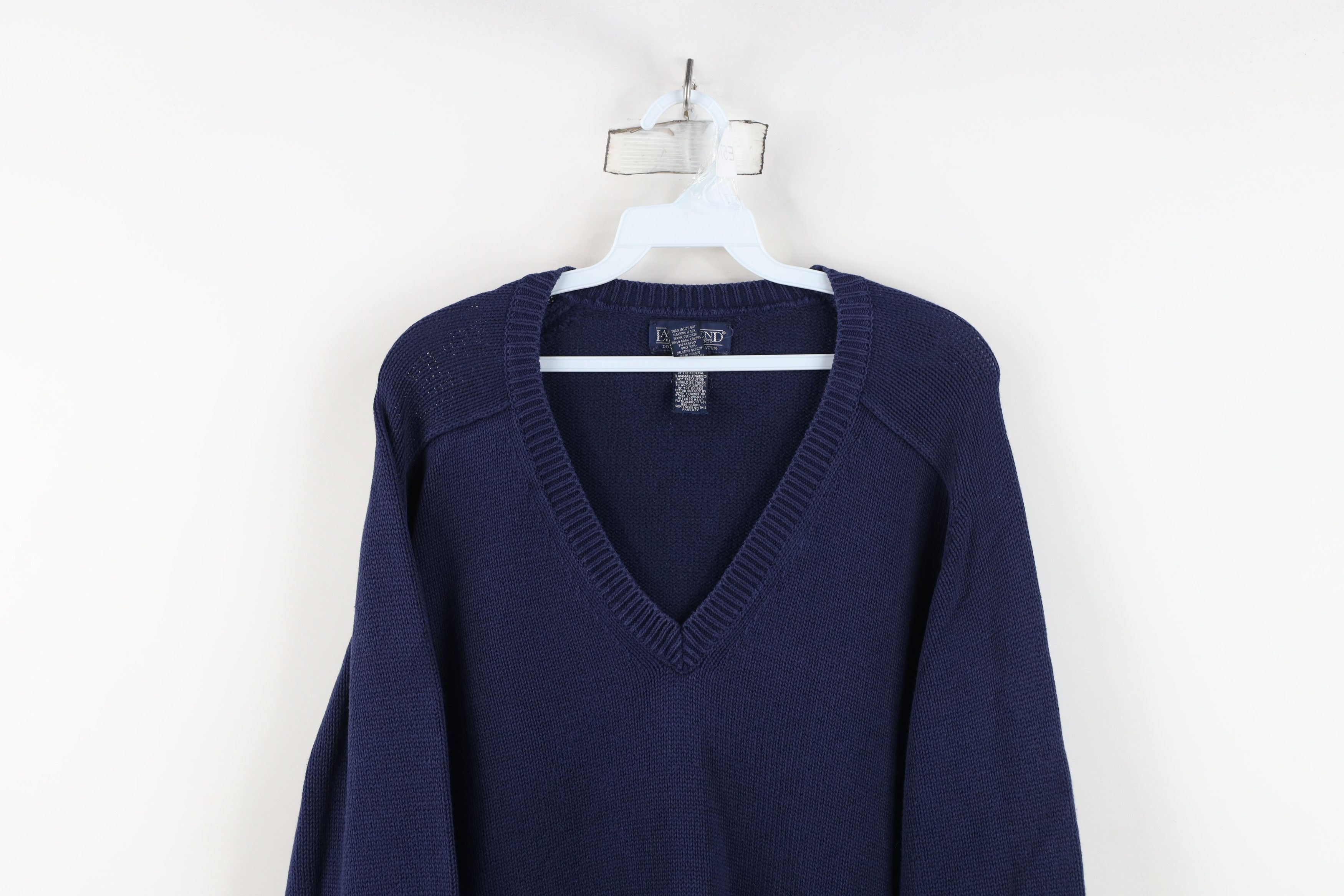 Lands' End Vintage 90s Lands End Cotton Knit V-Neck Sweater Blue USA Size US M / EU 48-50 / 2 - 2 Thumbnail