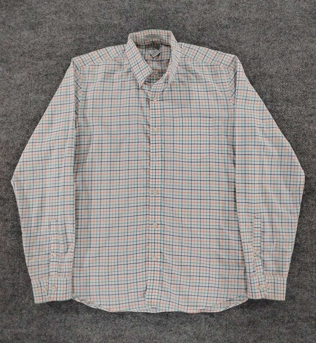 Ll Bean Plaid Button Down Shirt Slim Cotton Mens Sz L in White, Men's